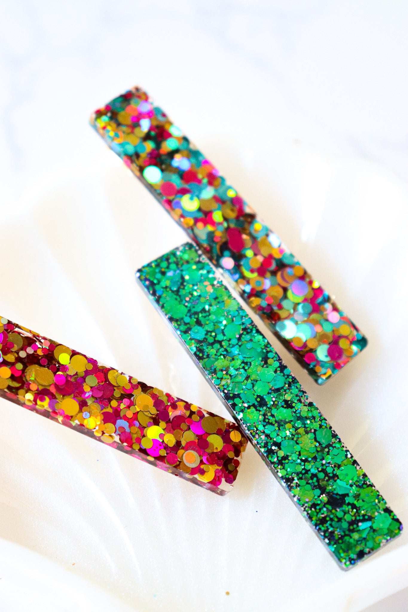 Barrette Droite Paillettes Joie Vert