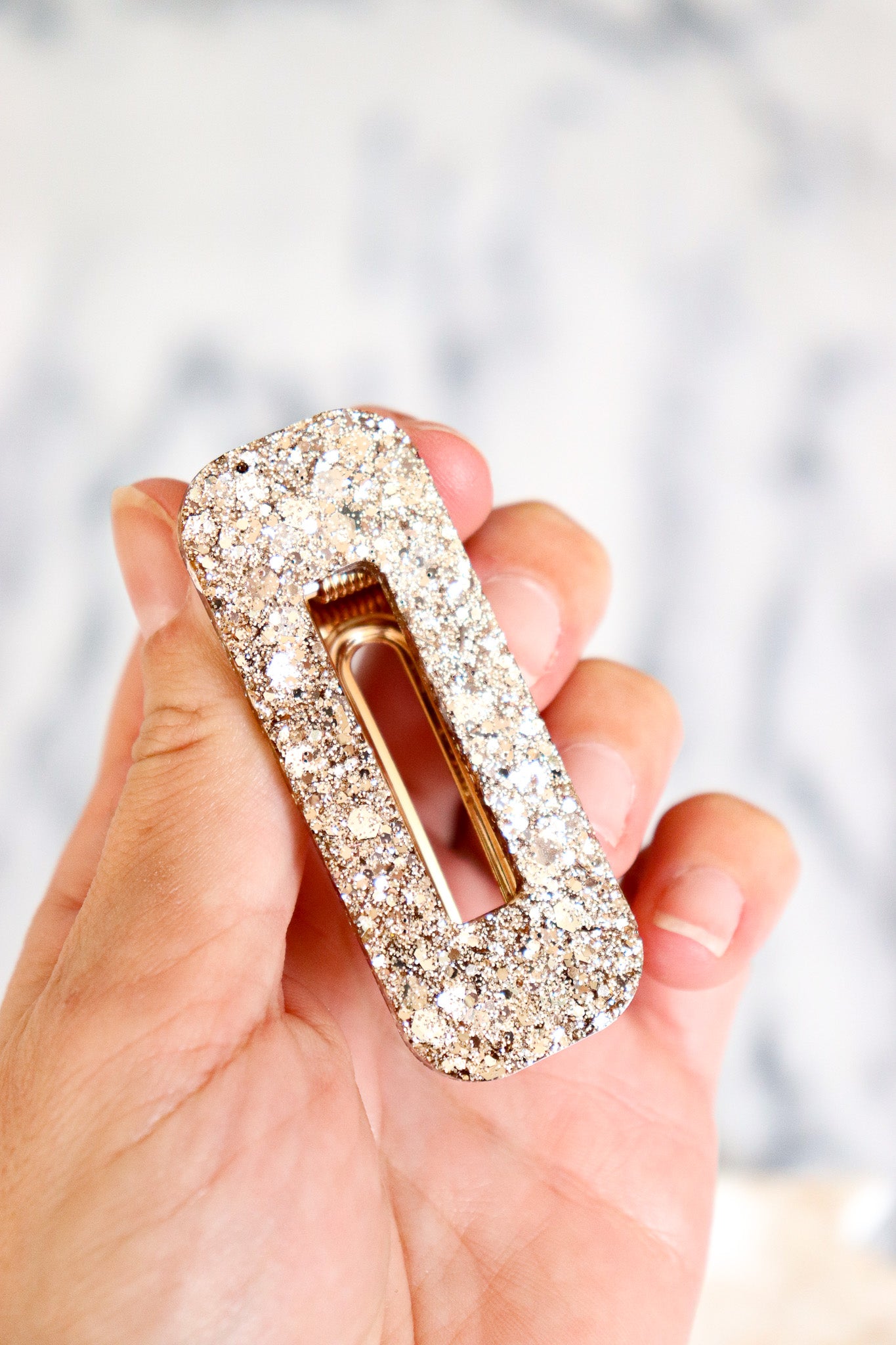 Barrette rectangle paillettes champagne