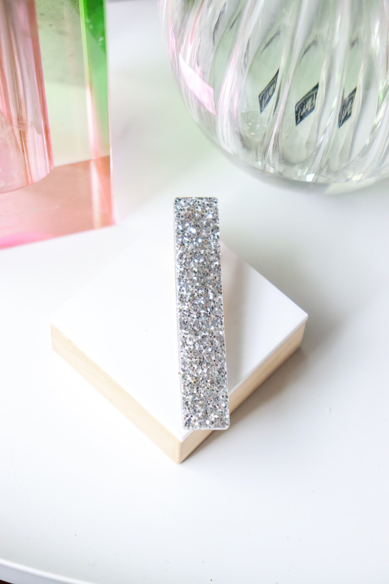 Barrette droite paillettes argent