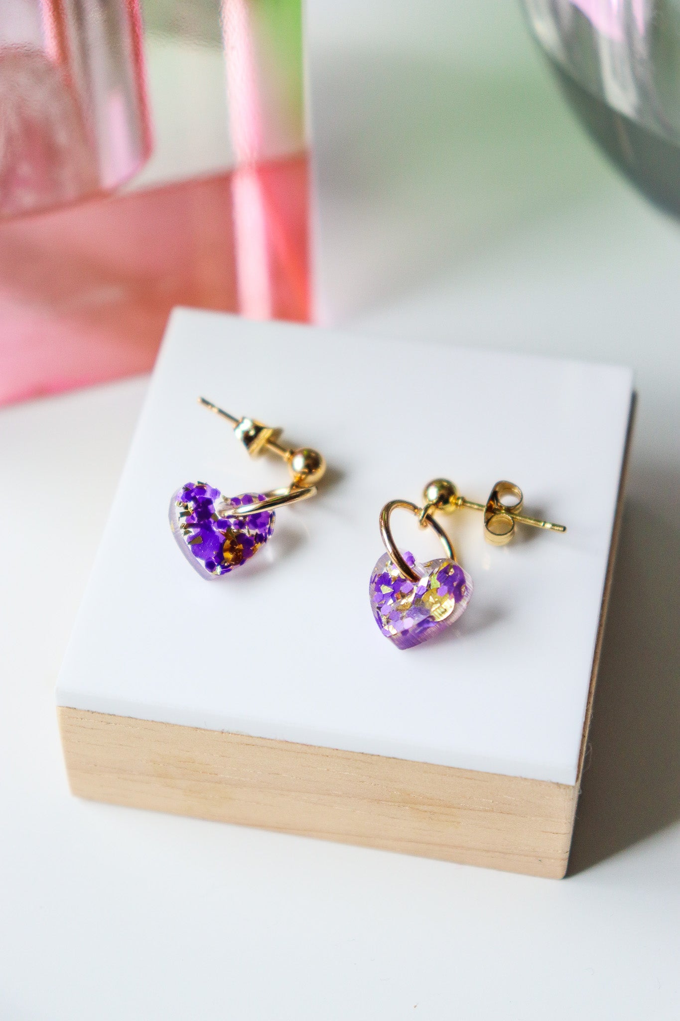 Boucles d'oreilles Lucie violet or