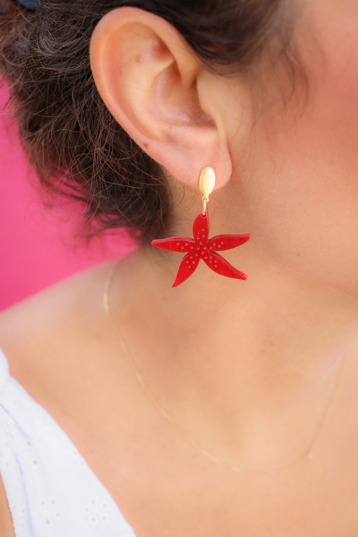 Boucles d'oreilles Anémone Nacré Rouge