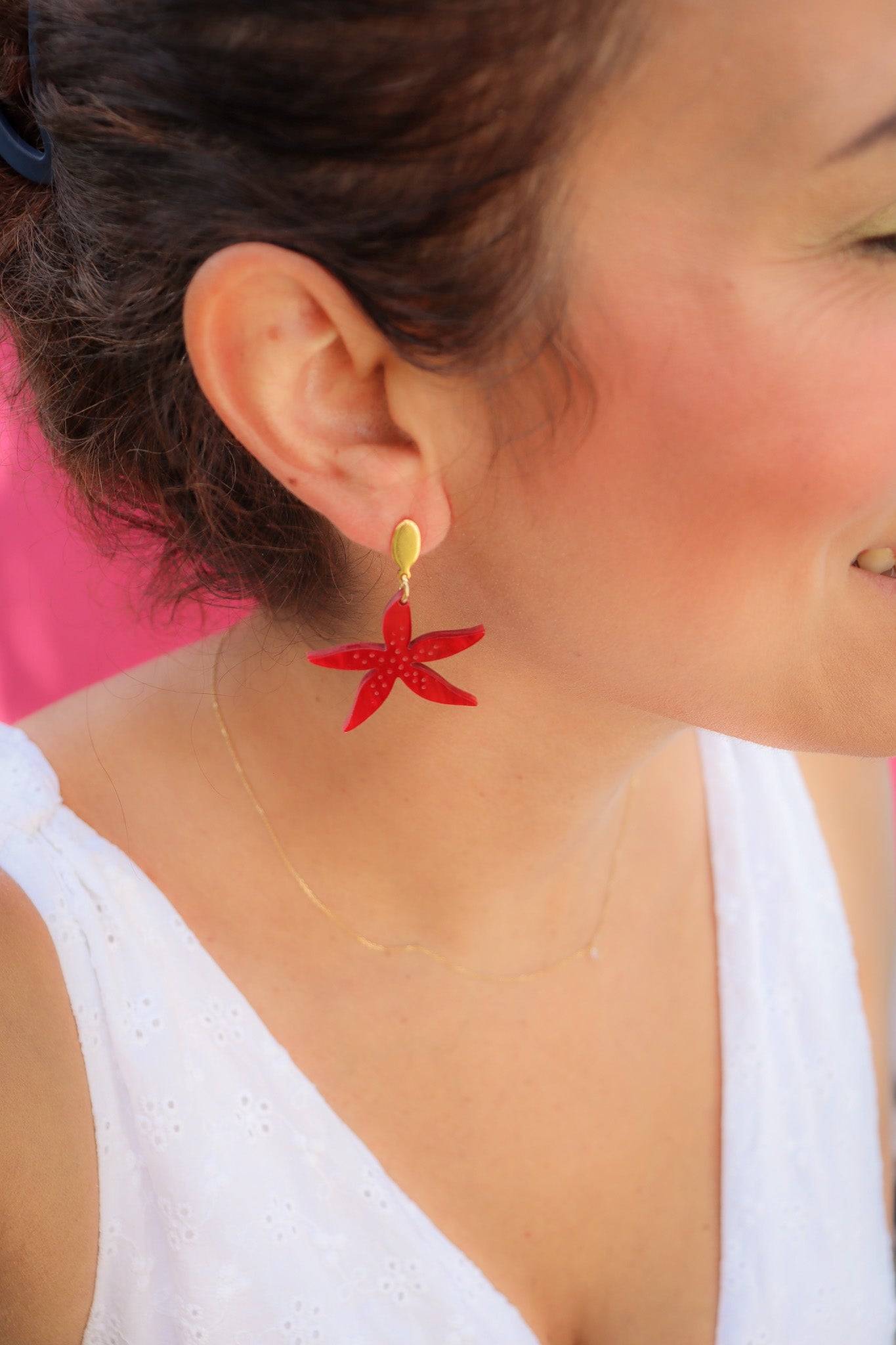 Boucles d'oreilles Anémone Nacré Rouge