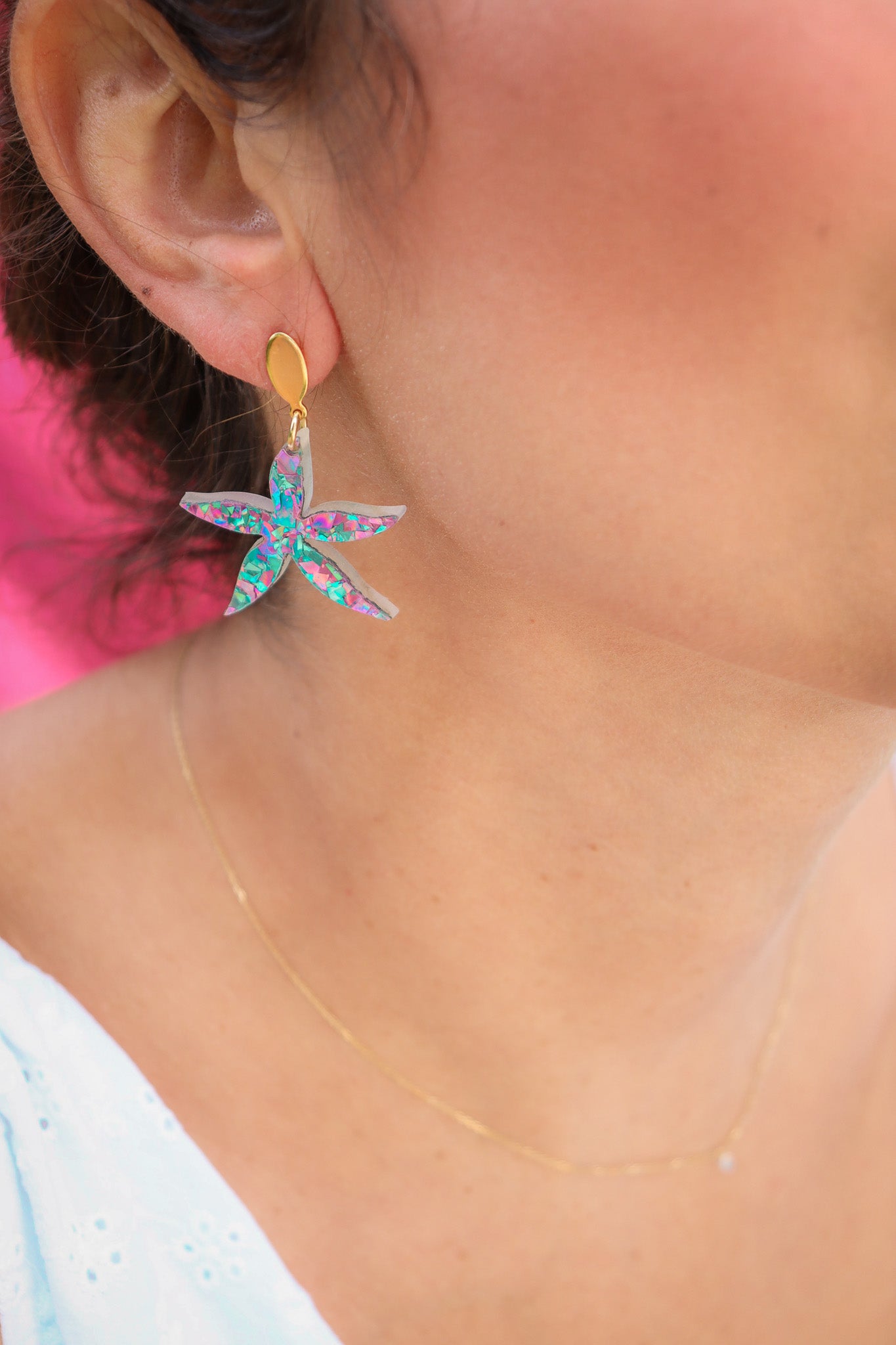 Boucles d'oreilles Anémone Flocons Turquoises