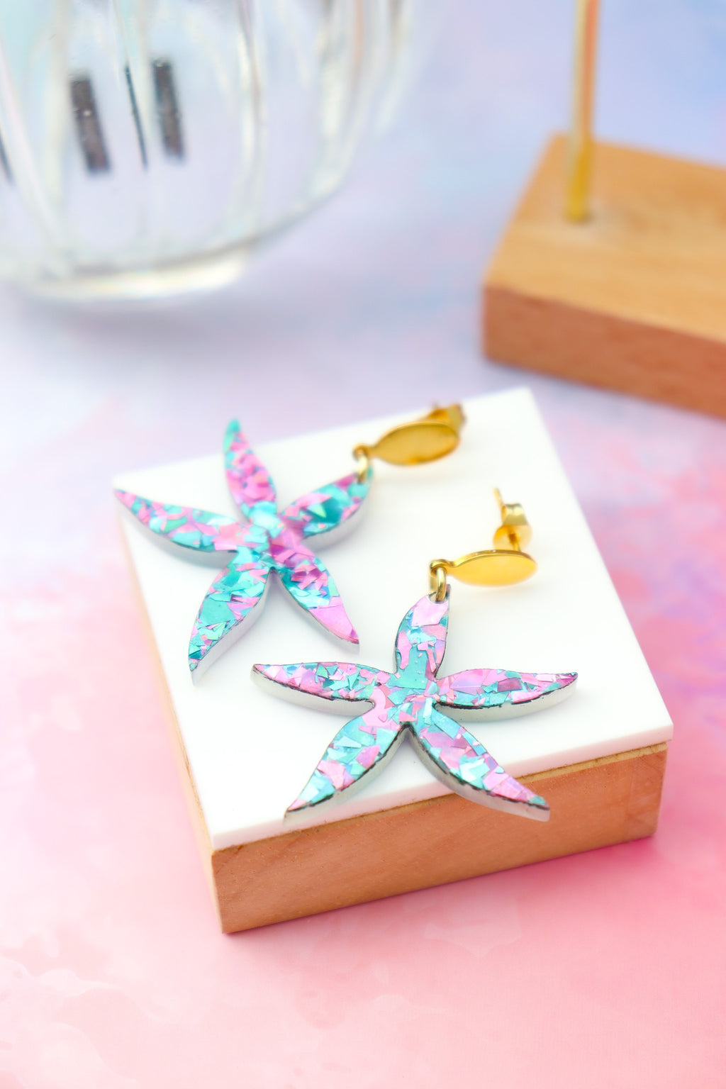 Boucles d'oreilles Anémone Flocons Turquoises