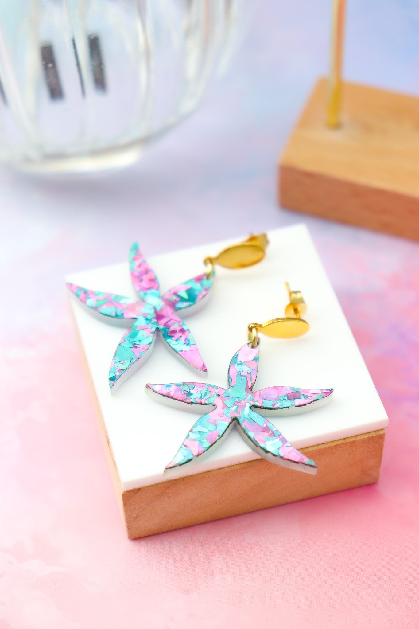 Boucles d'oreilles Anémone Flocons Turquoises