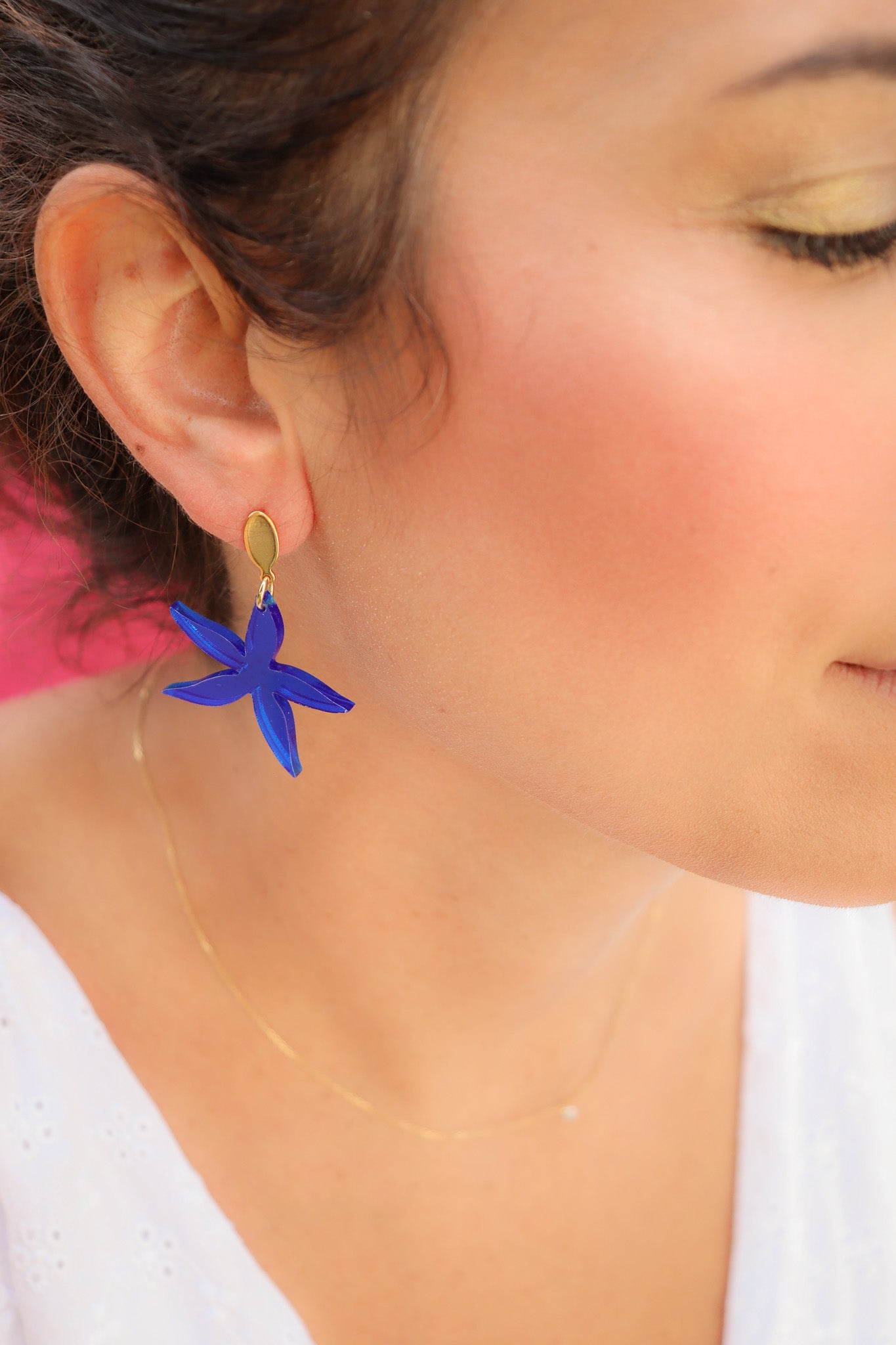 Boucles d'oreilles Anémone Miroir Bleu