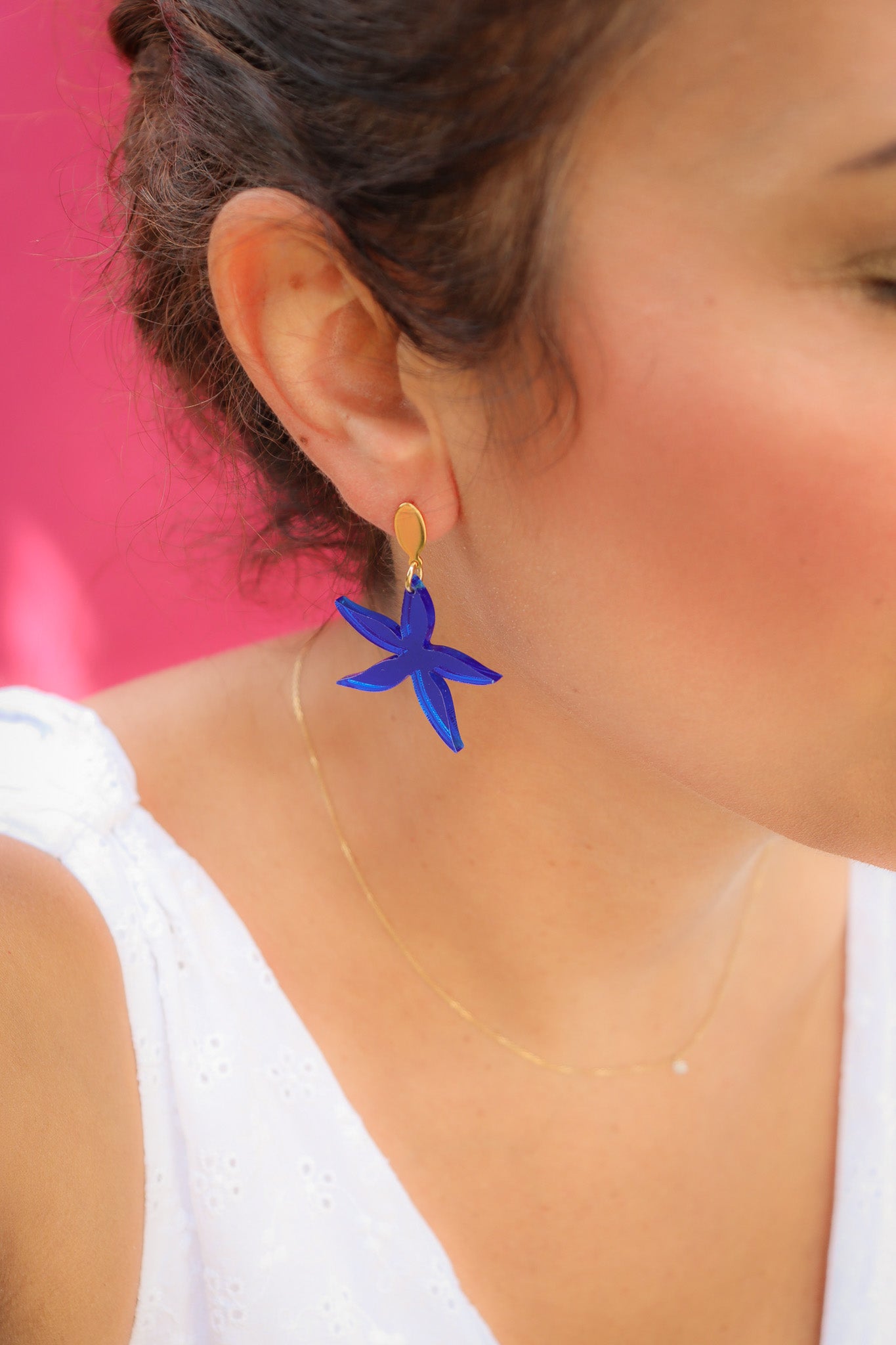Boucles d'oreilles Anémone Miroir Bleu