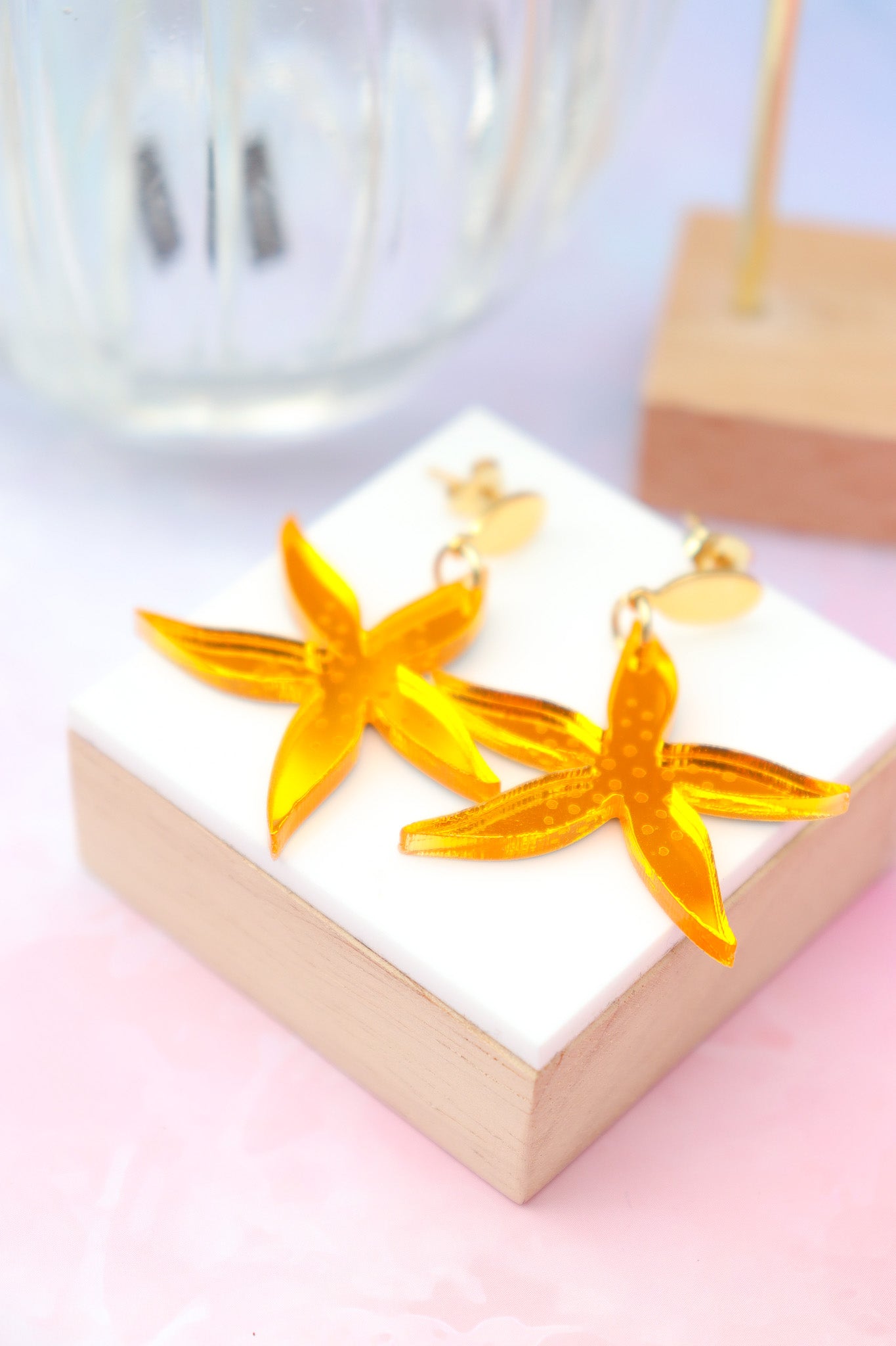 Boucles d'oreilles Anémone Miroir Orange