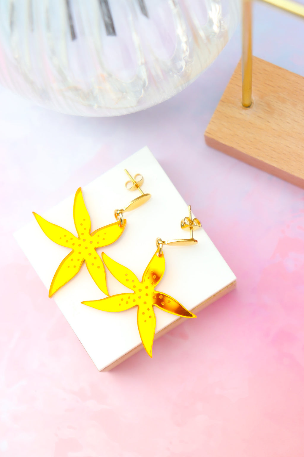 Boucles d'oreilles Anémone Miroir Orange