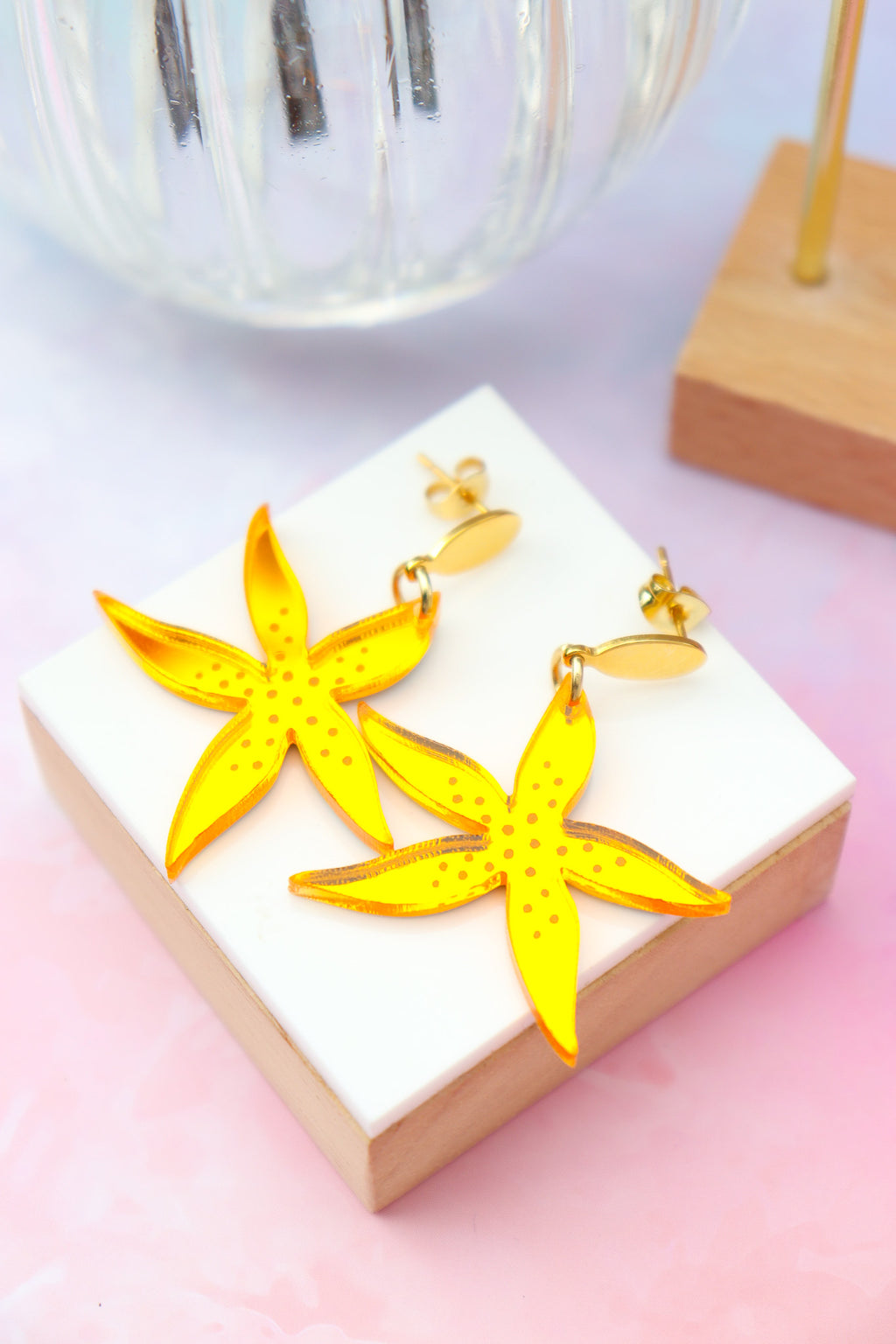 Boucles d'oreilles Anémone Miroir Orange