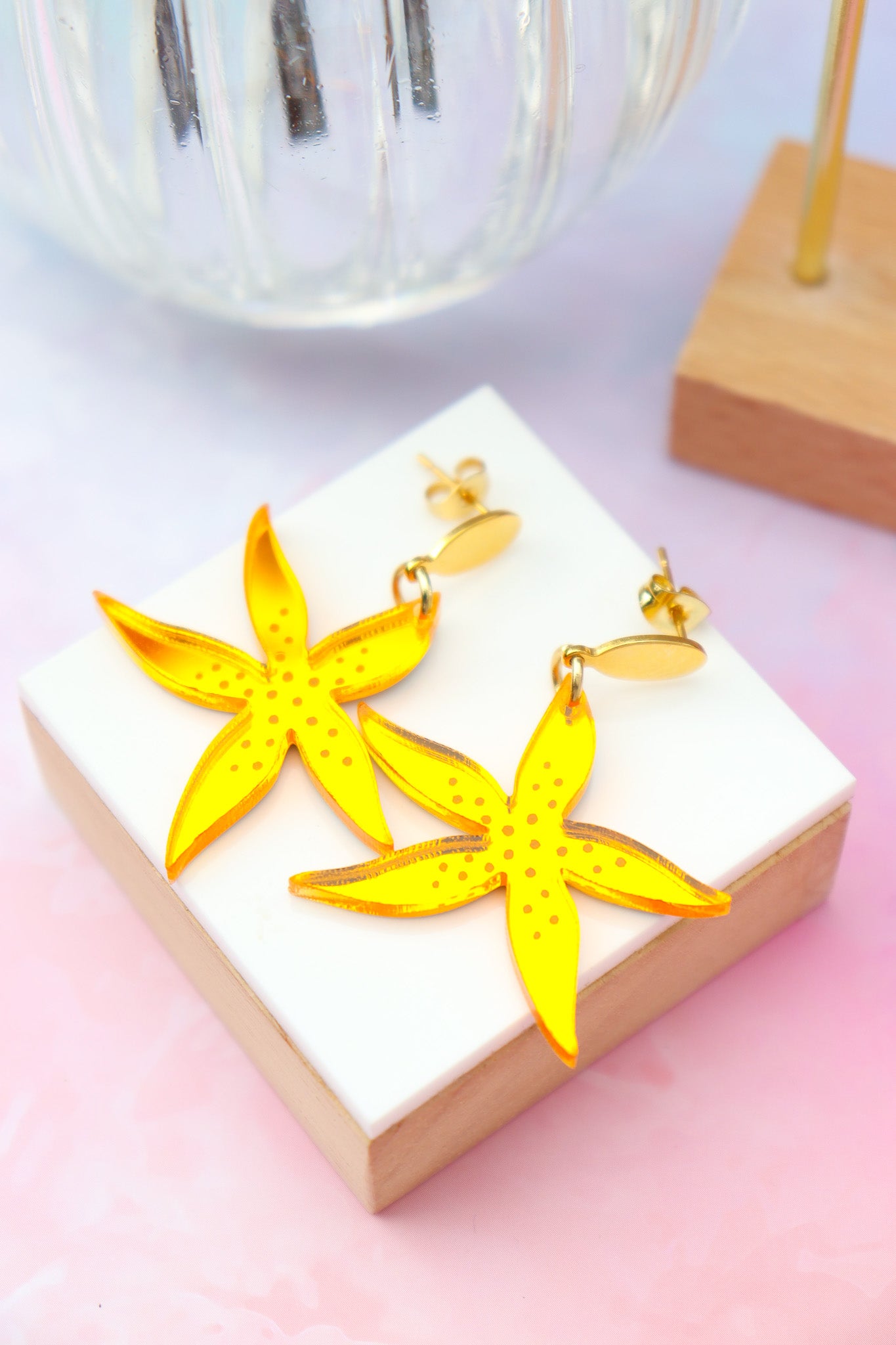 Boucles d'oreilles Anémone Miroir Orange