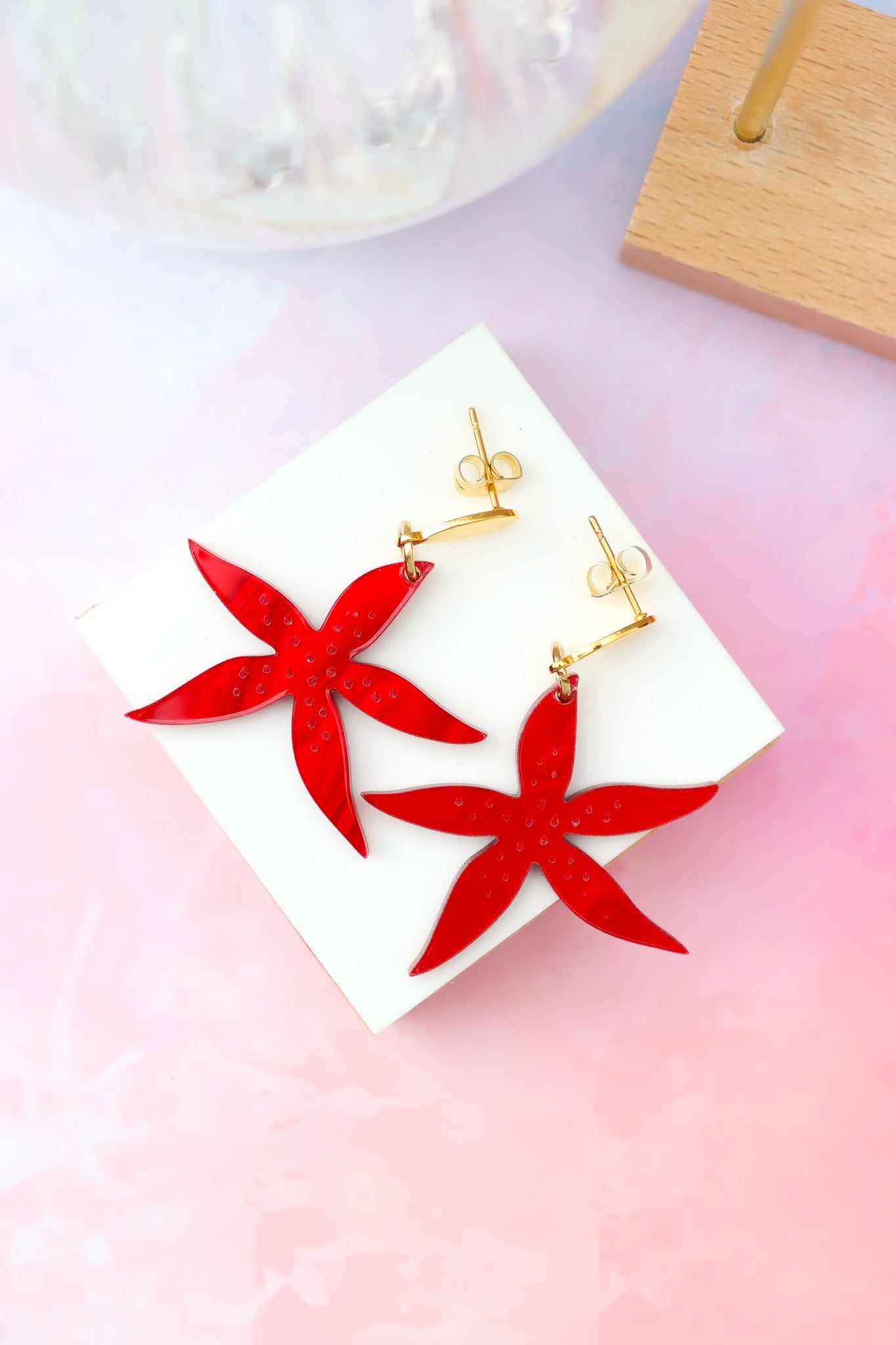 Boucles d'oreilles Anémone Nacré Rouge