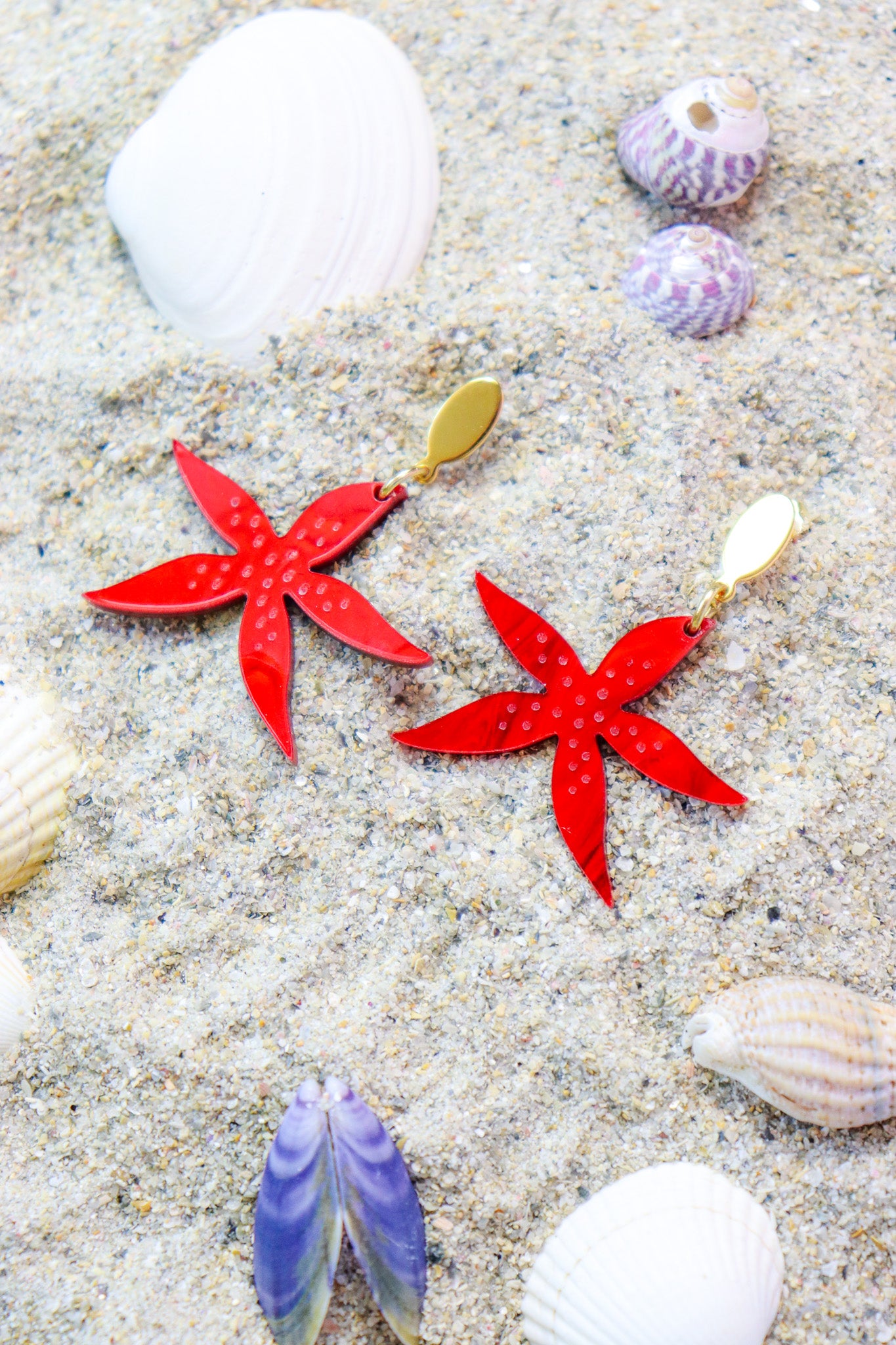 Boucles d'oreilles Anémone Nacré Rouge