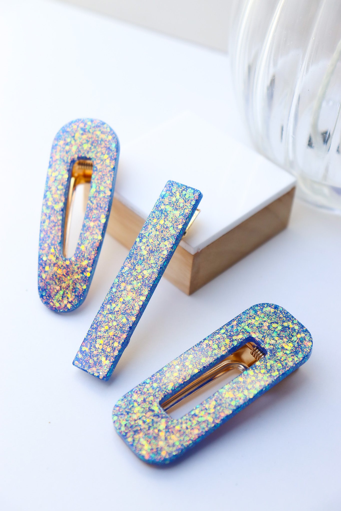 Barrette Paillettes Bleu Lotus