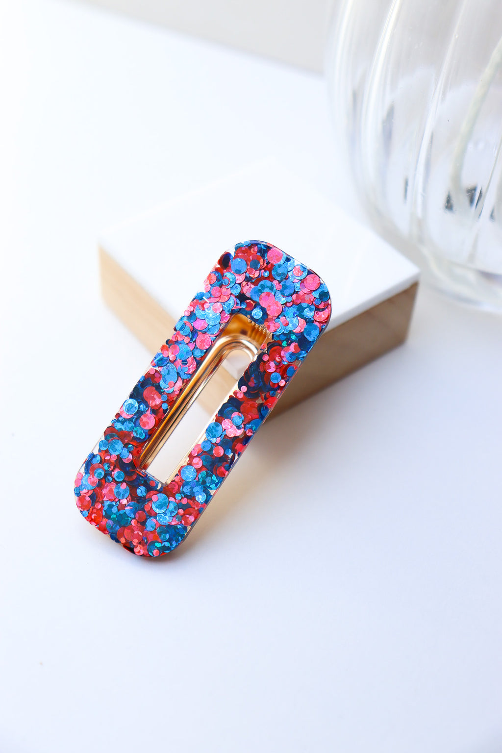 Barrette Paillettes Joie Bleu et Rouge