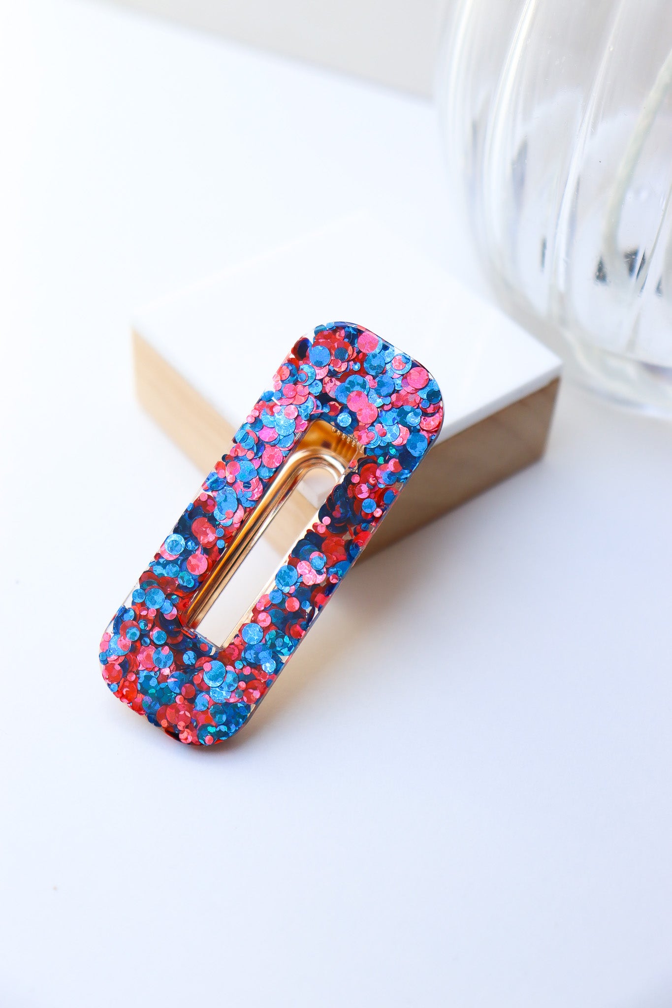 Barrette Paillettes Joie Bleu et Rouge