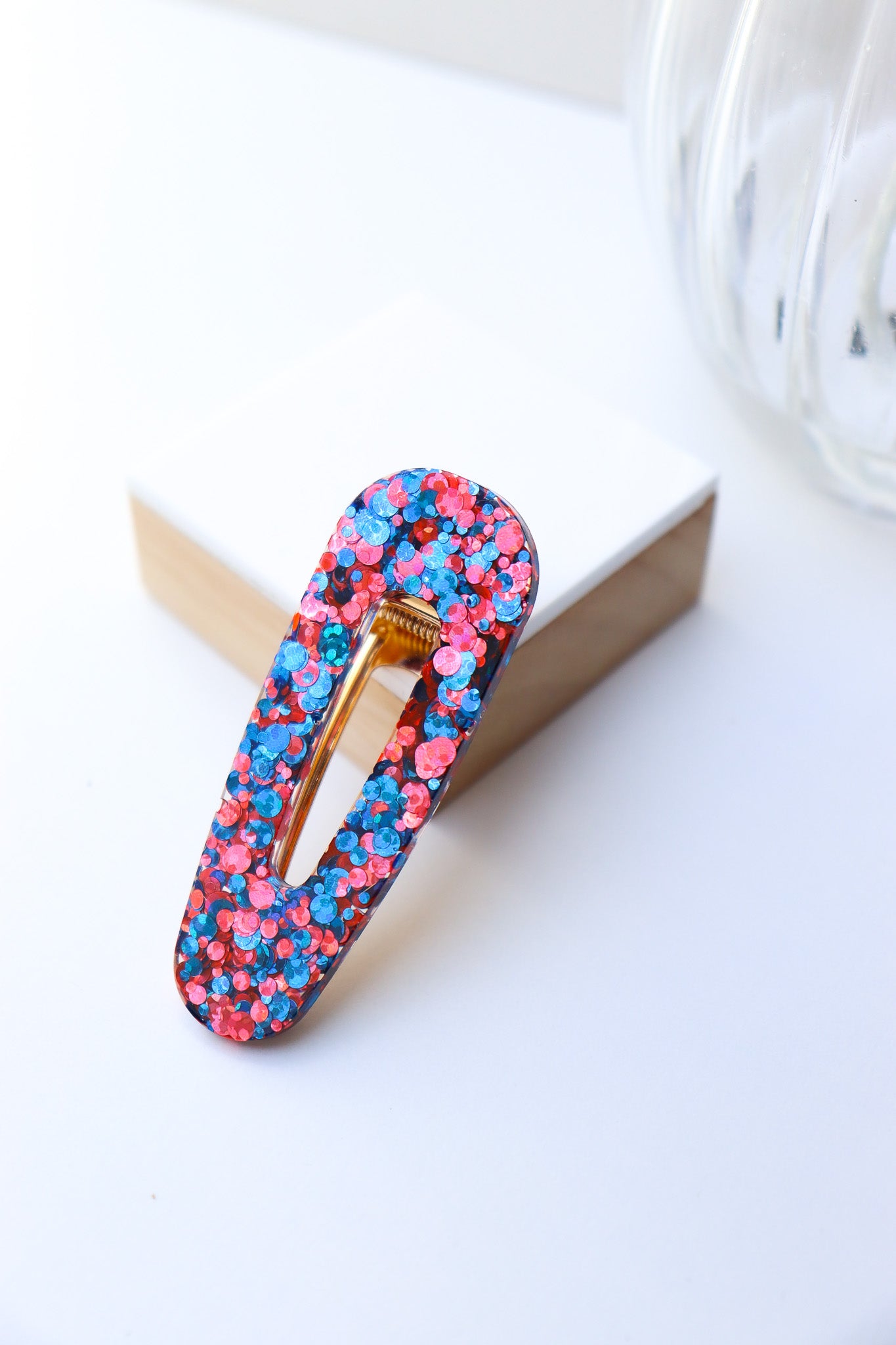 Barrette Paillettes Joie Bleu et Rouge