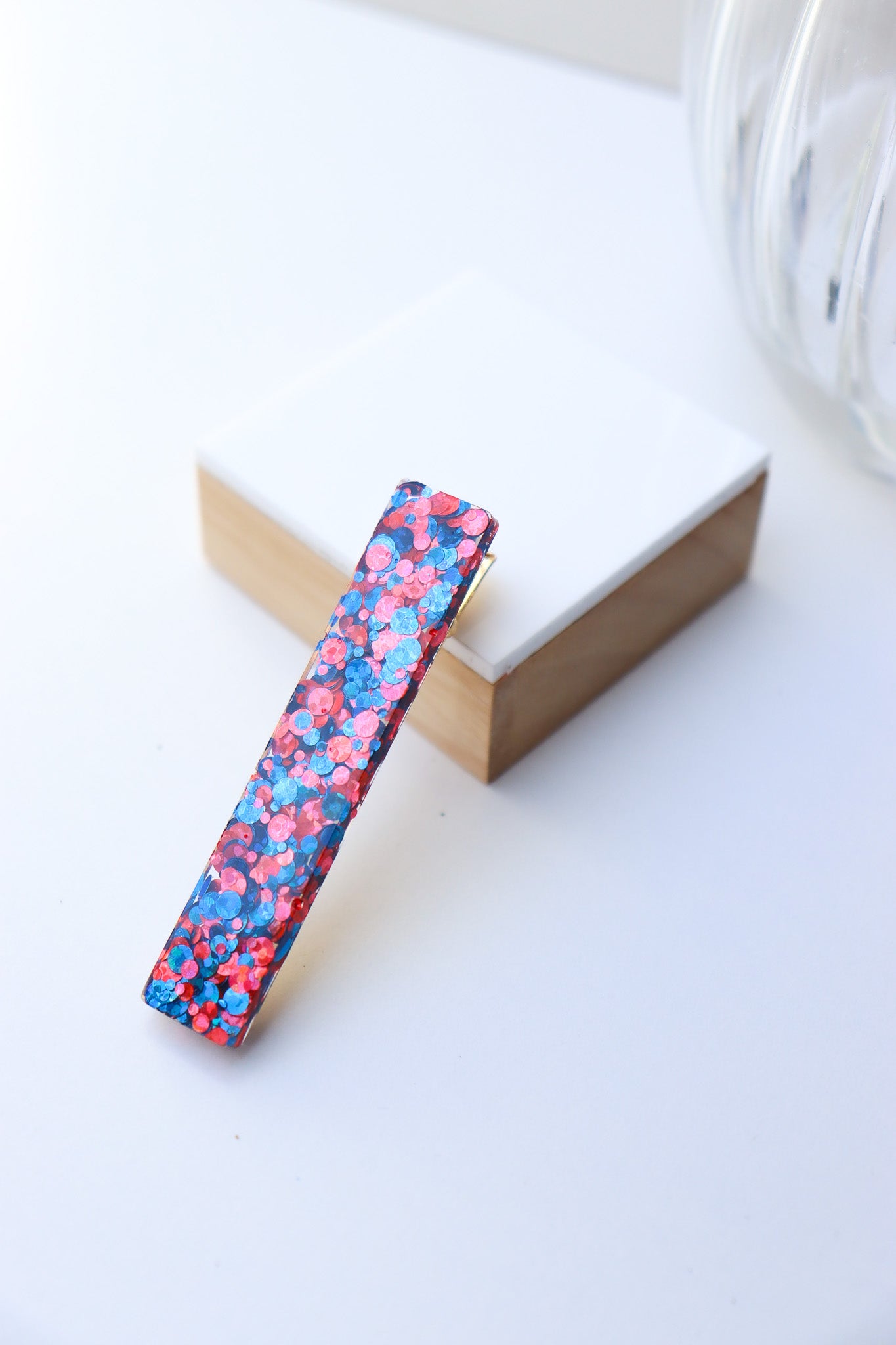 Barrette Paillettes Joie Bleu et Rouge
