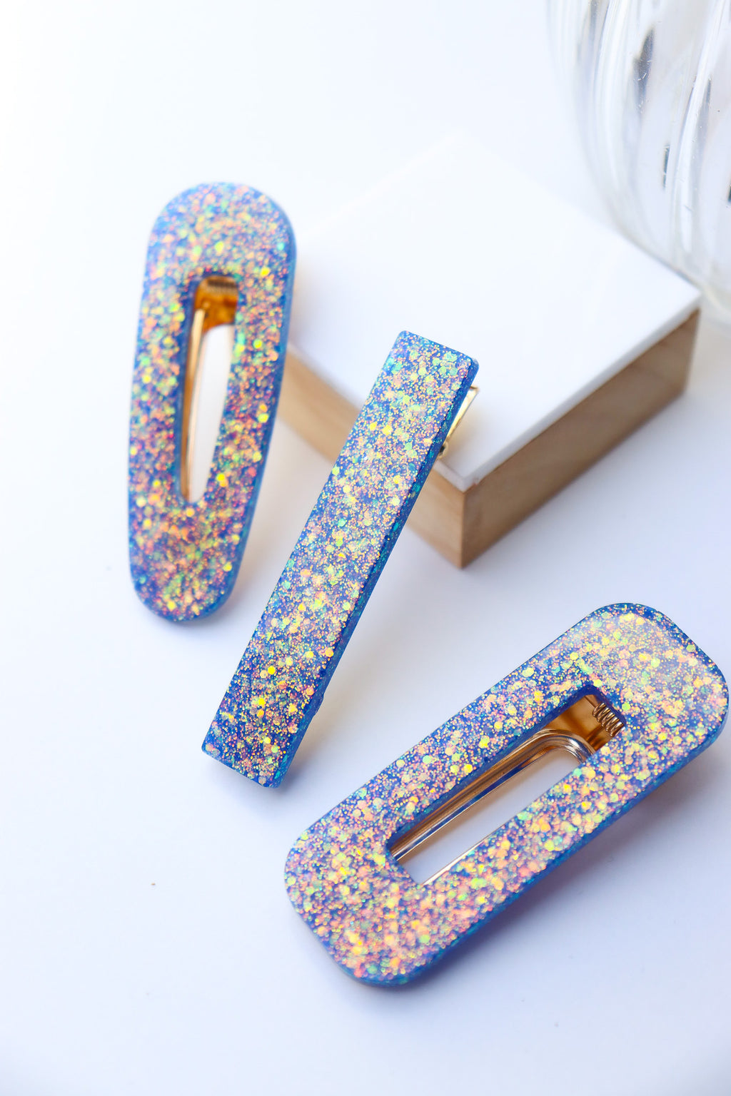 Barrette Paillettes Bleu Lotus