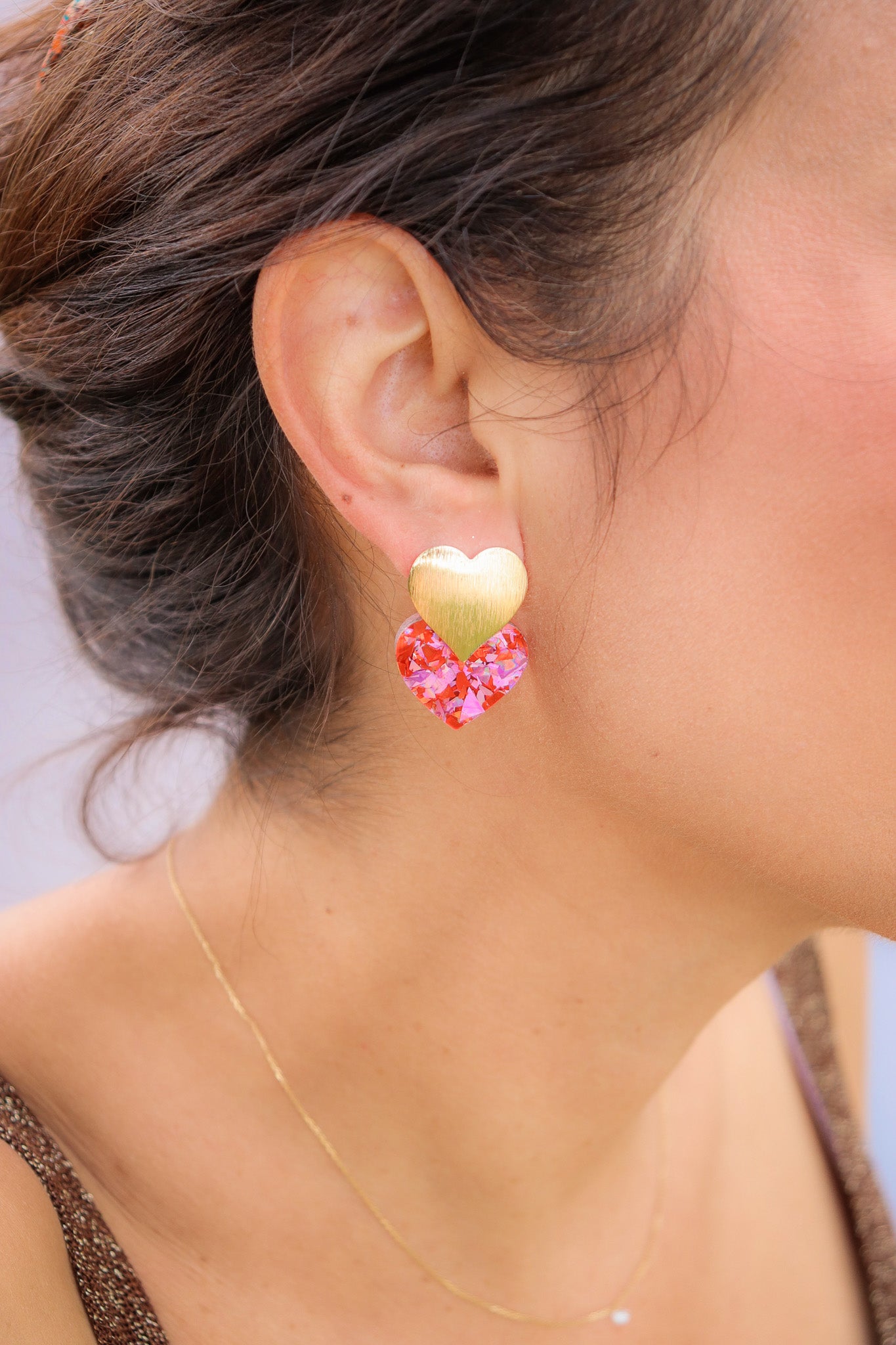 Boucles d'oreilles Caroline Flocons rouges roses