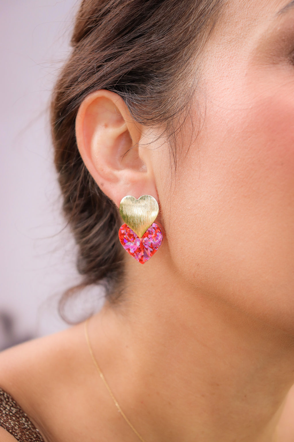 Boucles d'oreilles Caroline Flocons rouges roses