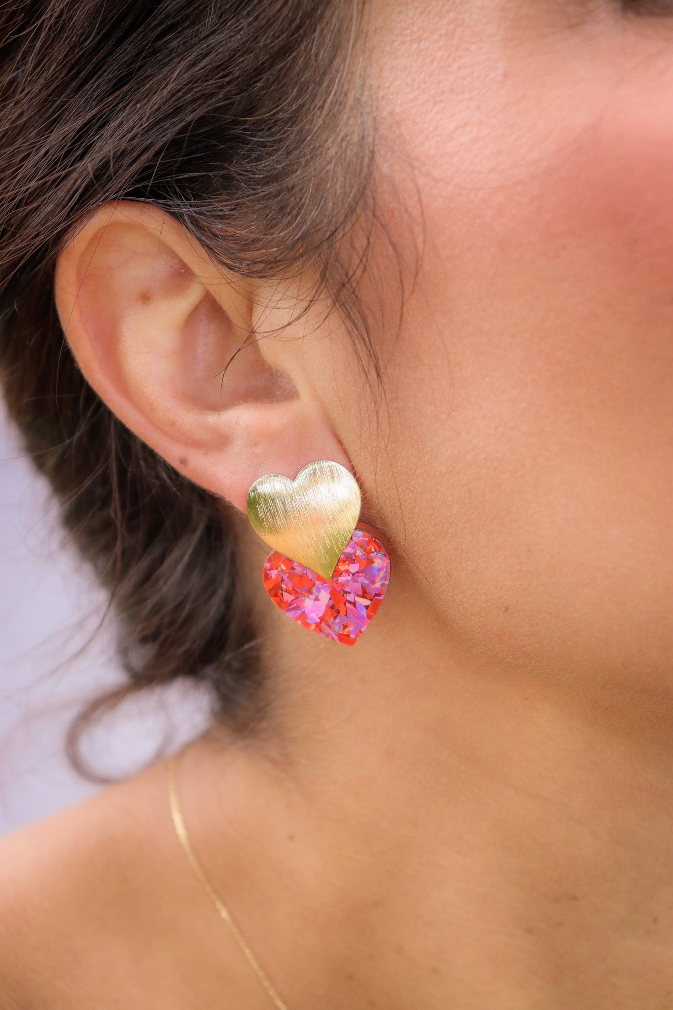 Boucles d'oreilles Caroline Flocons rouges roses