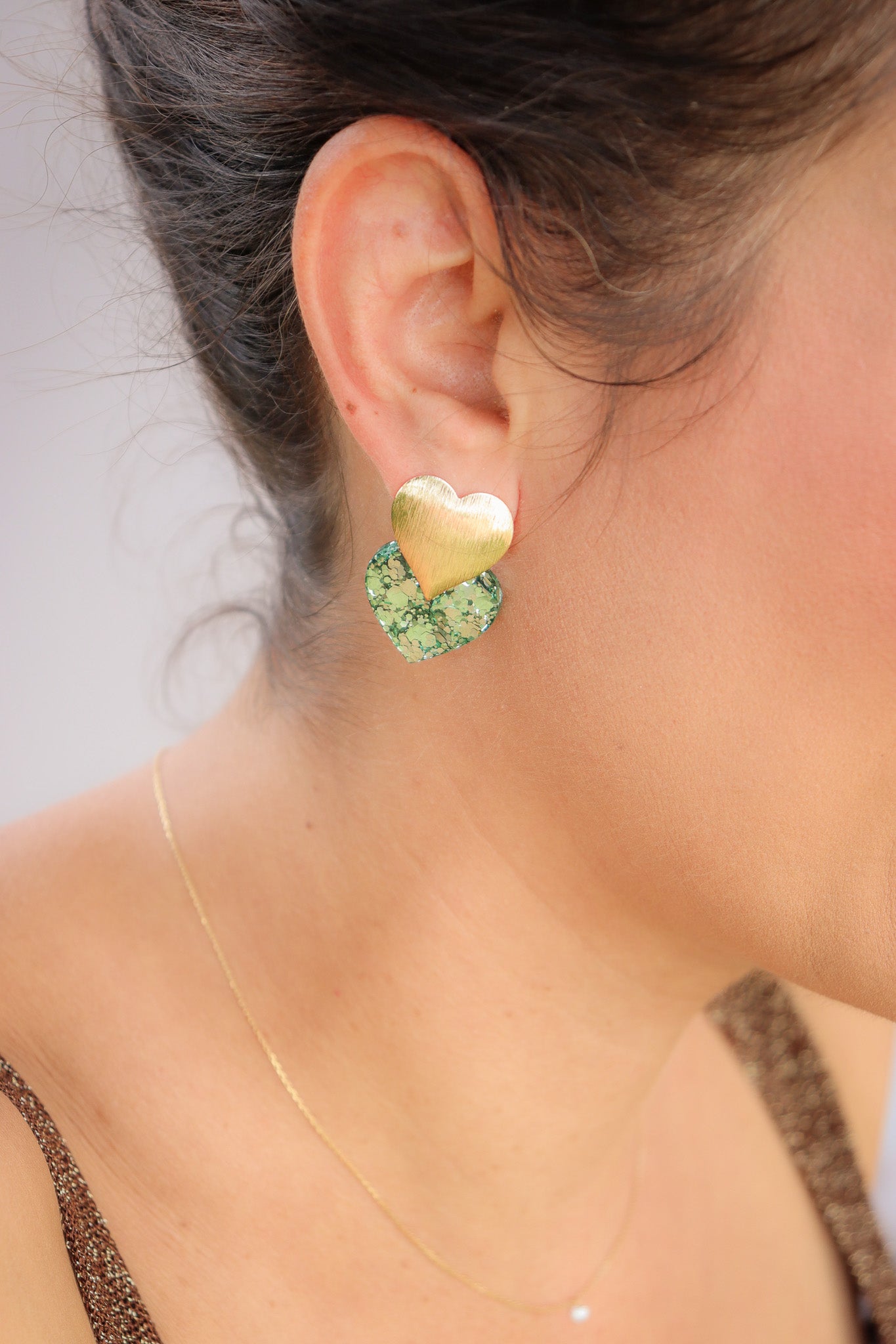 Boucles d'oreilles Caroline Vert Mousse holographique