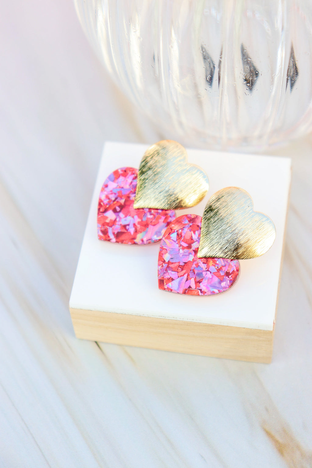 Boucles d'oreilles Caroline Flocons rouges roses