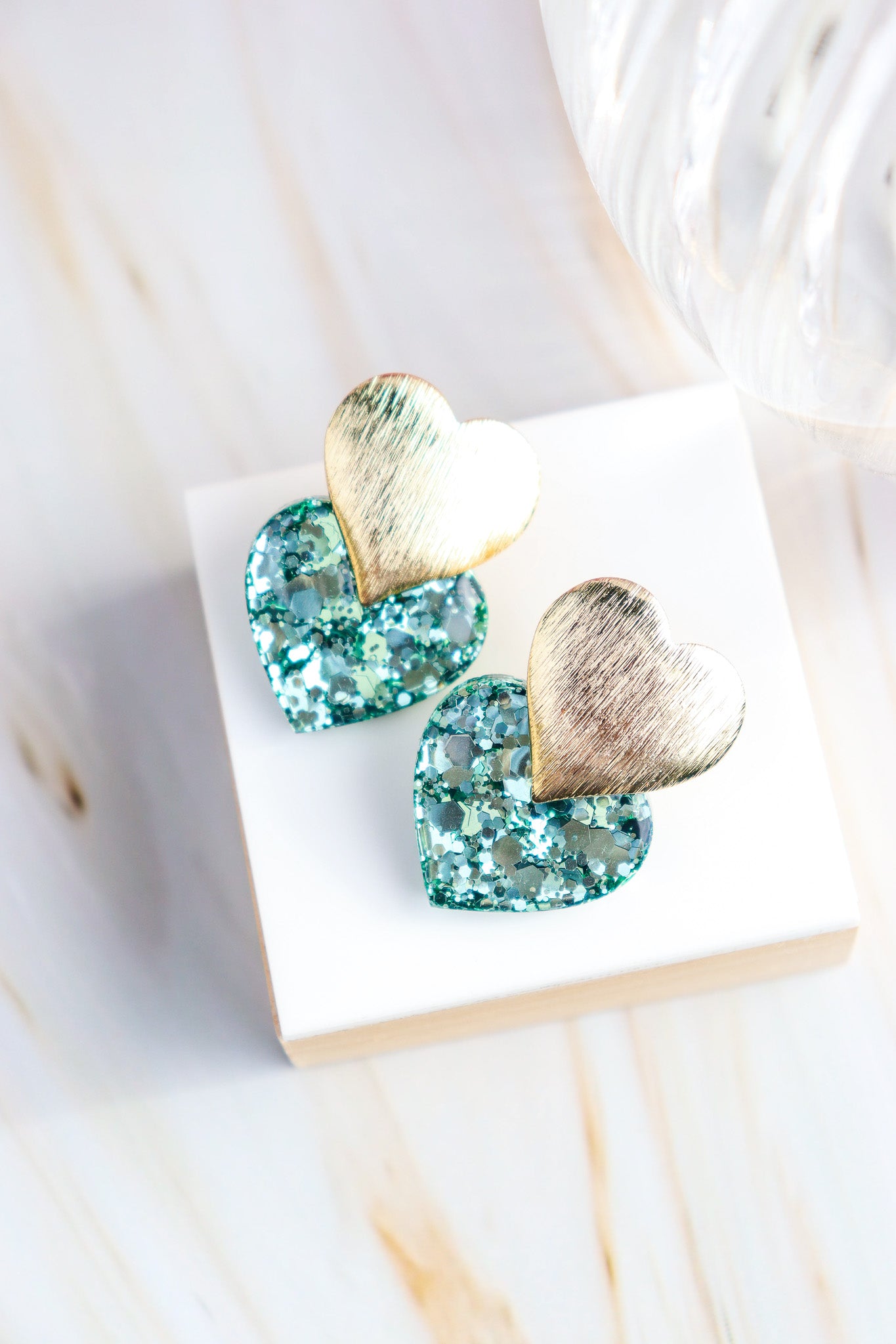 Boucles d'oreilles Caroline Vert Mousse holographique