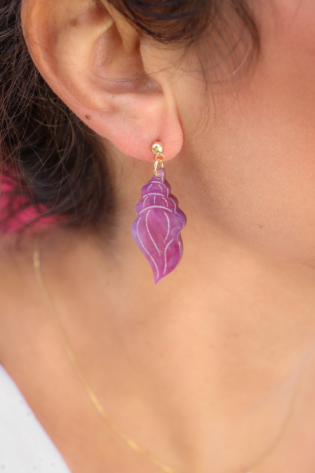 Boucles d'oreilles Coquillage Nacré violet rose