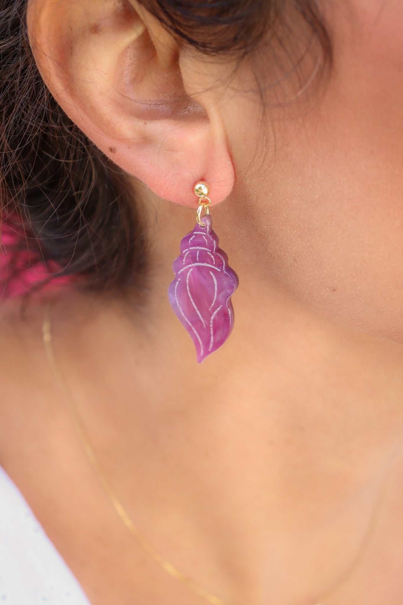 Boucles d'oreilles Coquillage Nacré violet rose