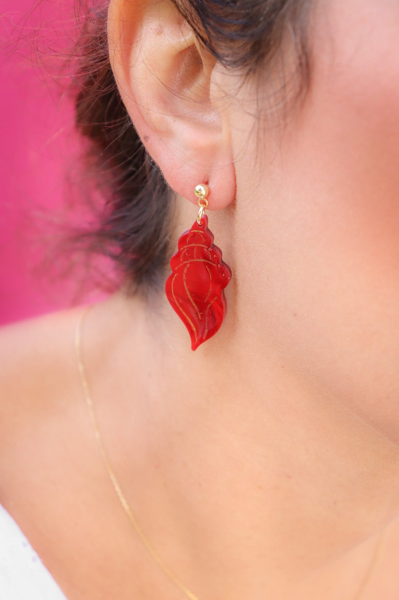 Boucles d'oreilles Coquillage Nacré Rouge