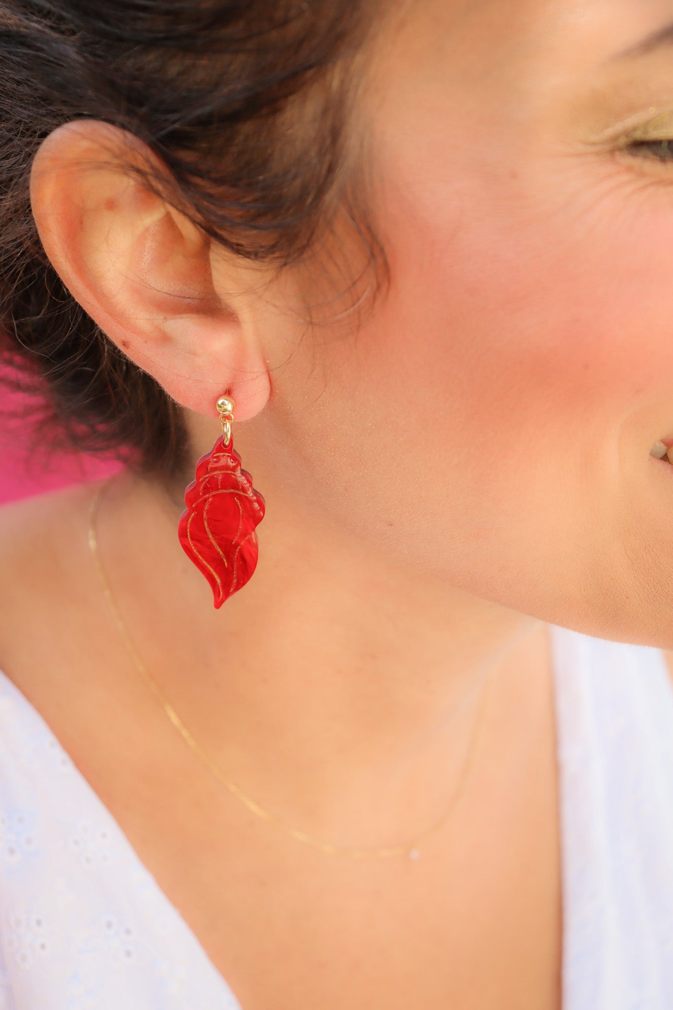 Boucles d'oreilles Coquillage Nacré Rouge
