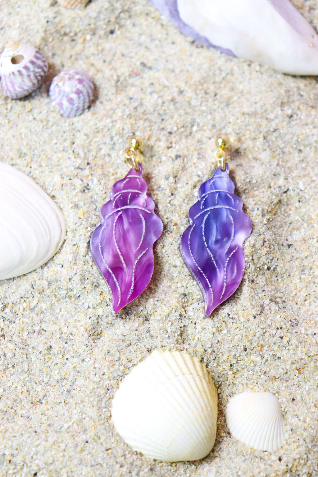 Boucles d'oreilles Coquillage Nacré violet rose