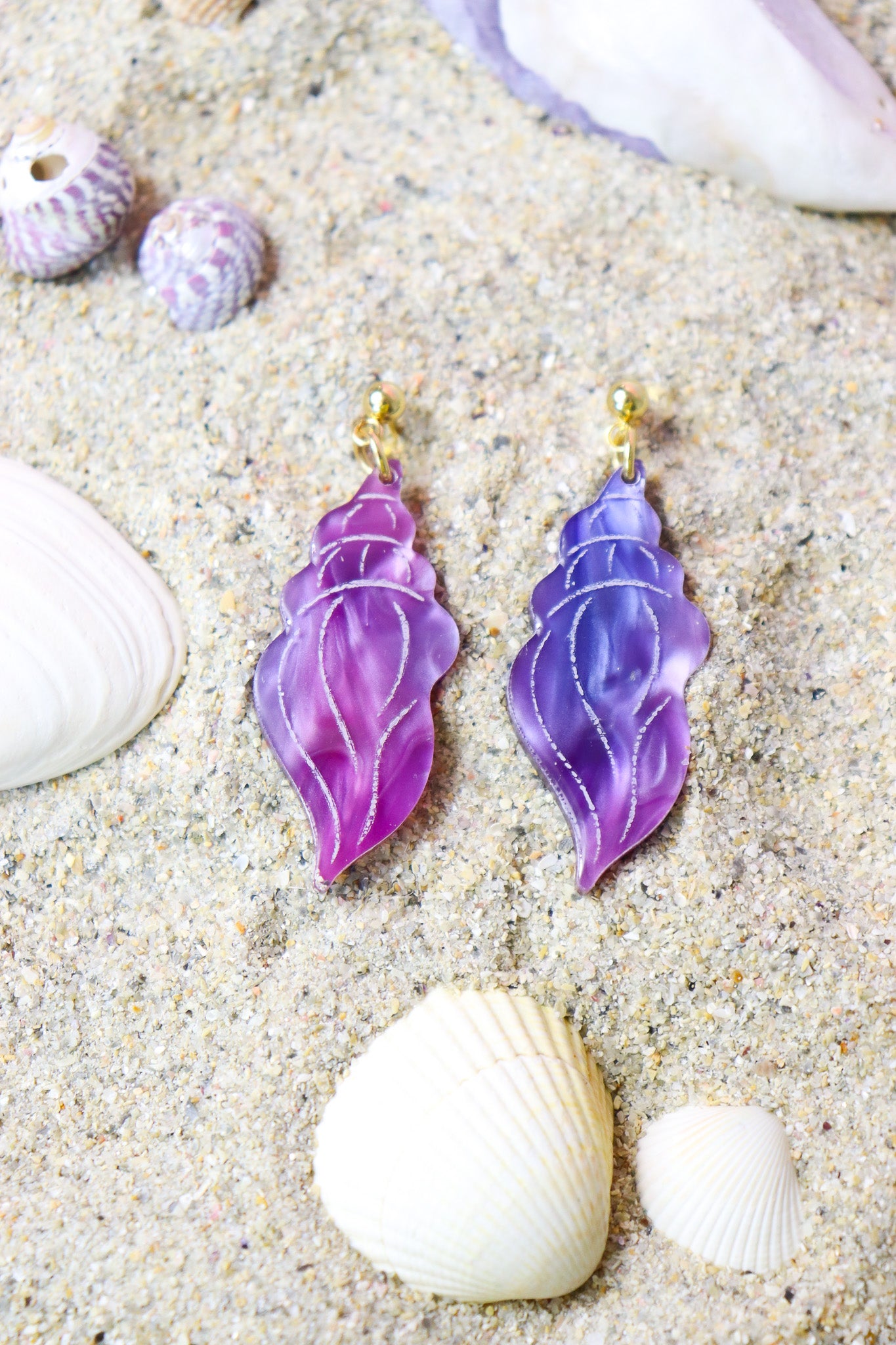Boucles d'oreilles Coquillage Nacré violet rose