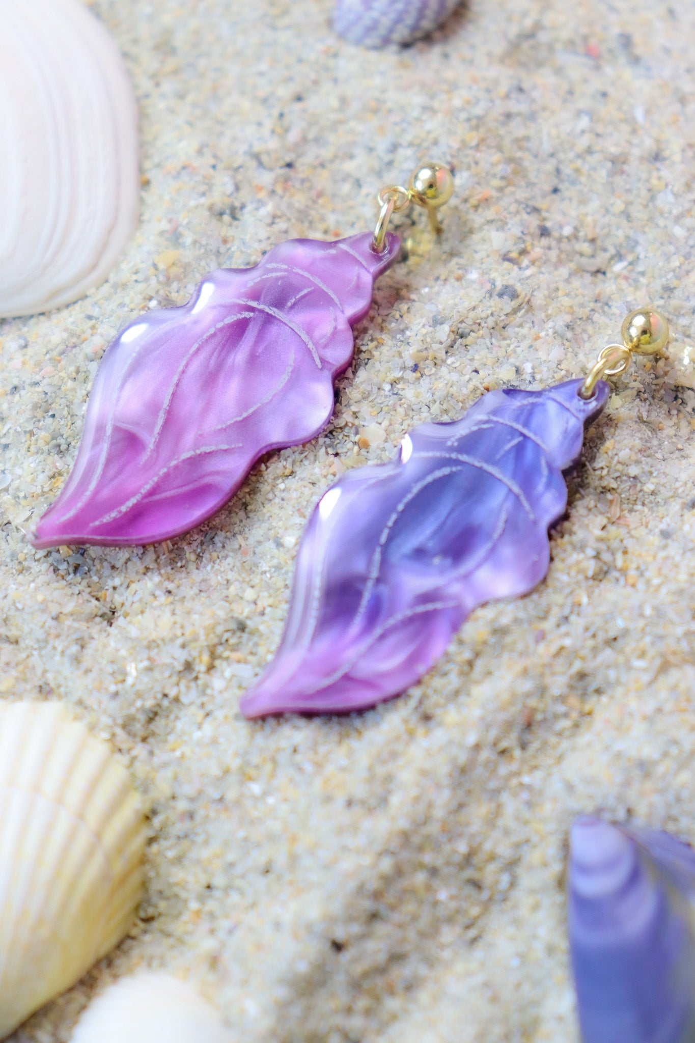 Boucles d'oreilles Coquillage Nacré violet rose