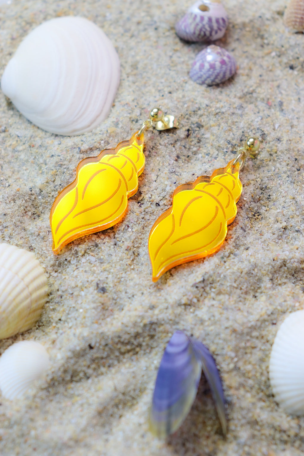 Boucles d'oreilles Coquillage Miroir Orange