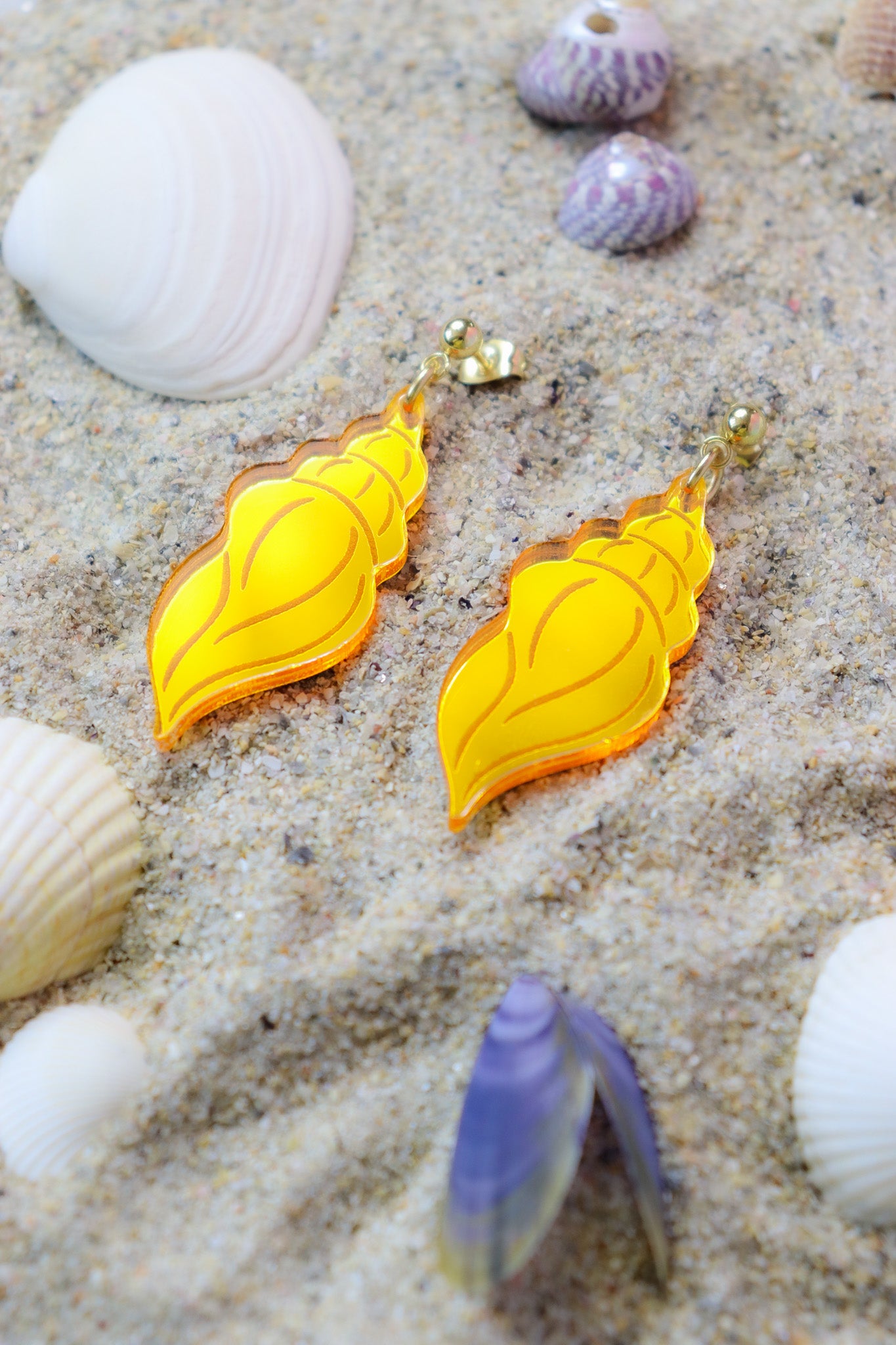 Boucles d'oreilles Coquillage Miroir Orange