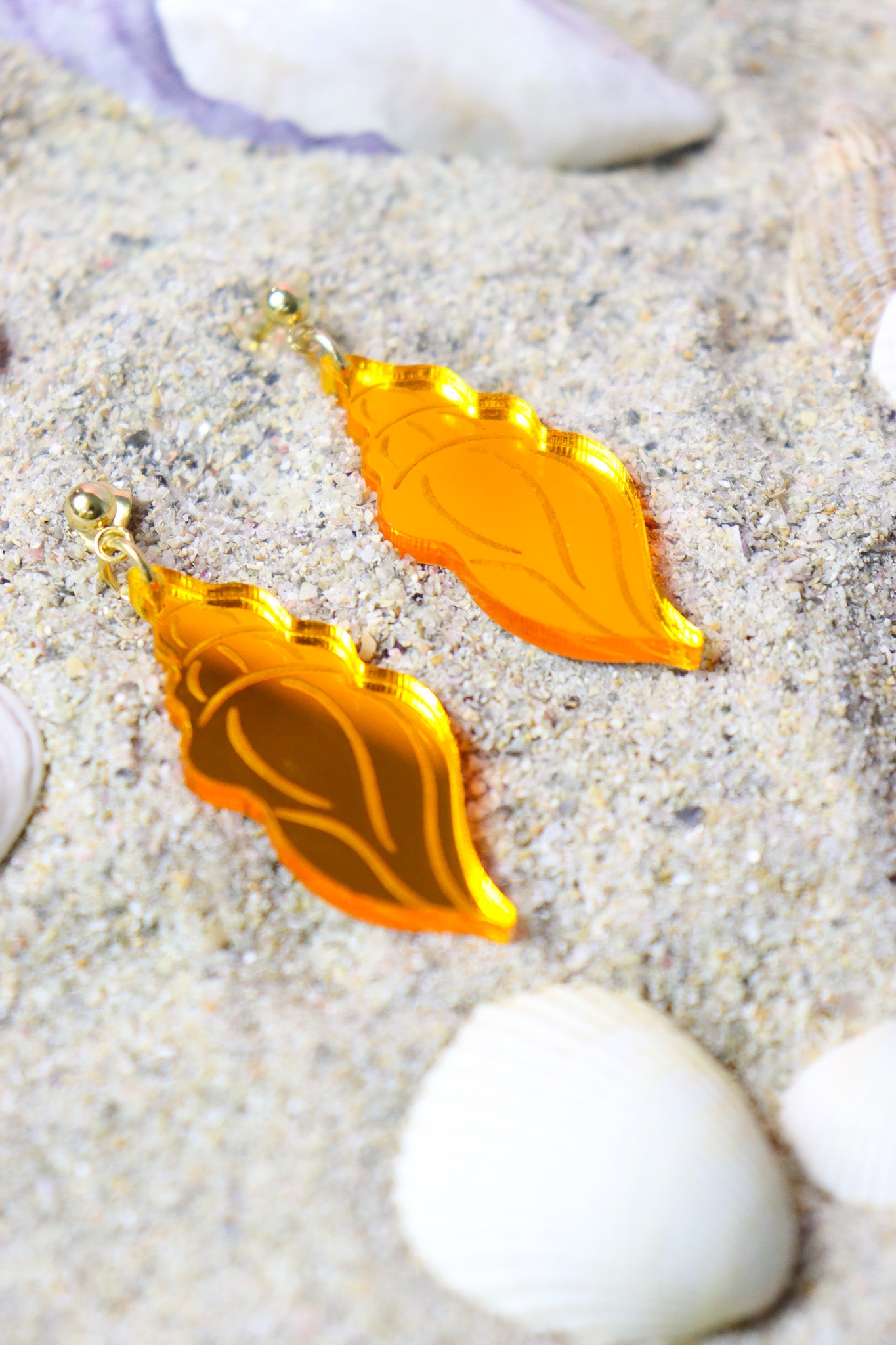 Boucles d'oreilles Coquillage Miroir Orange