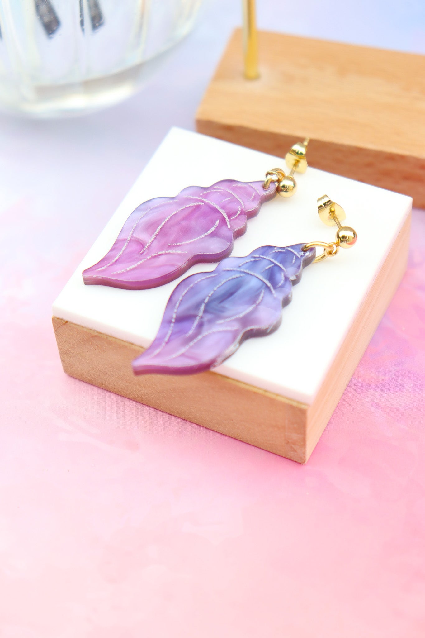 Boucles d'oreilles Coquillage Nacré violet rose