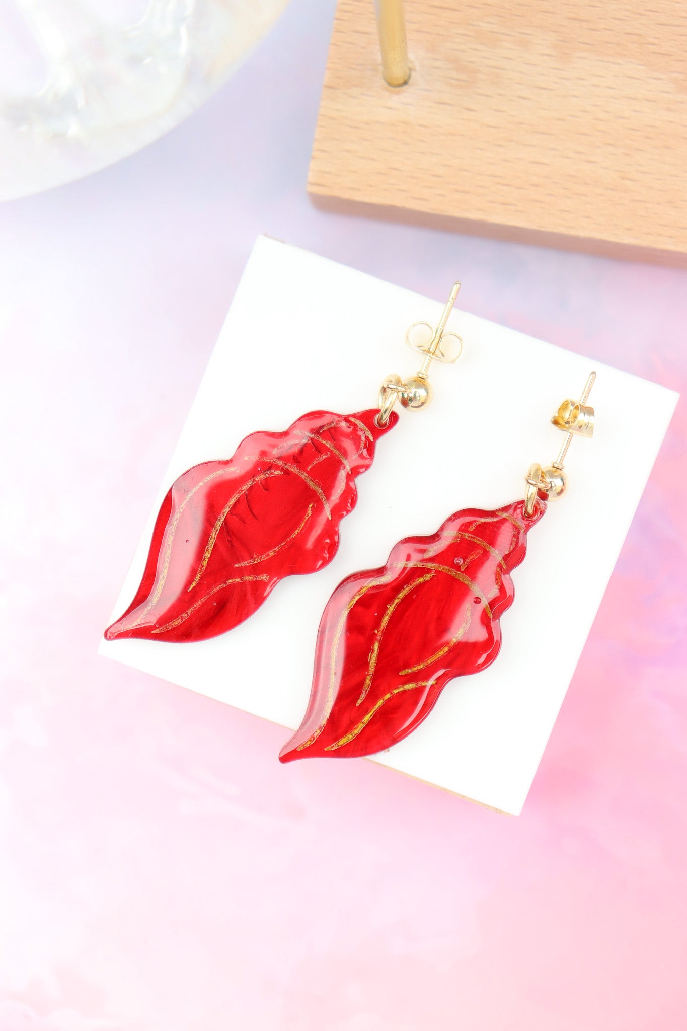 Boucles d'oreilles Coquillage Nacré Rouge