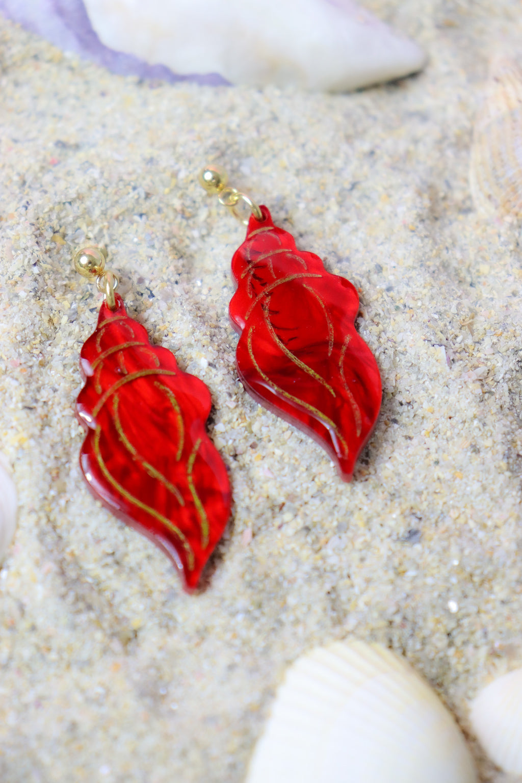 Boucles d'oreilles Coquillage Nacré Rouge