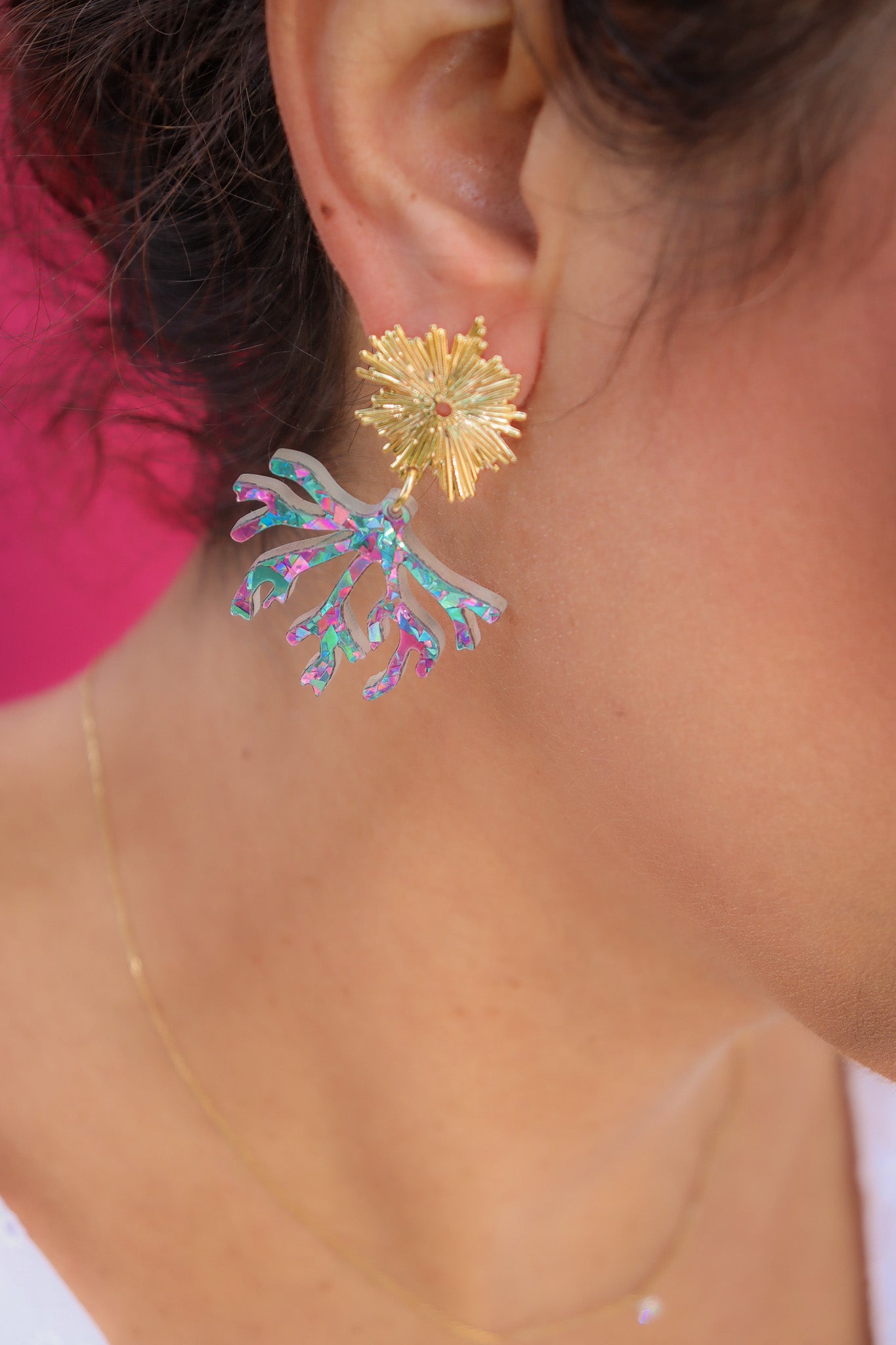 Boucles d'oreilles Corail Flocons Turquoises