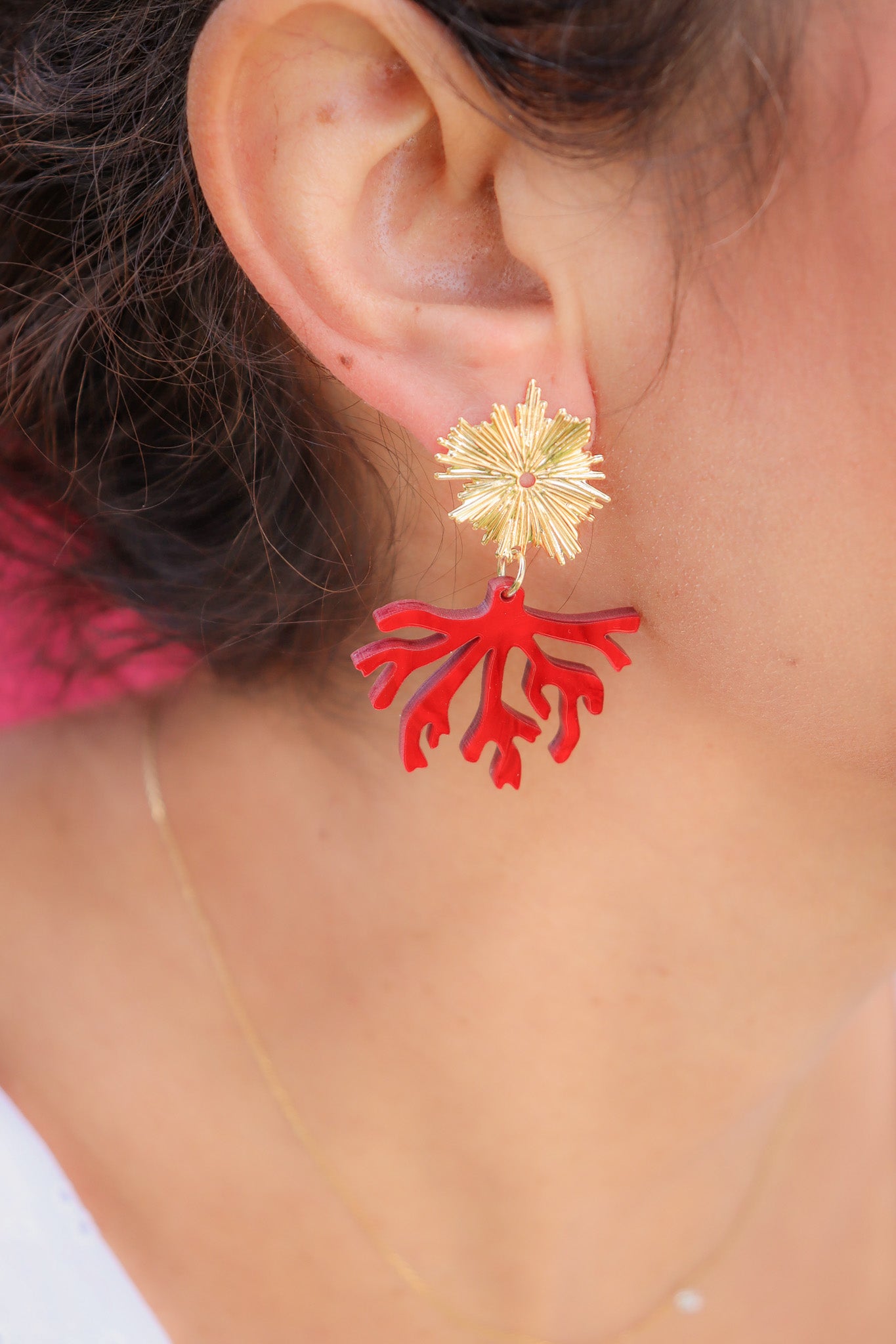 Boucles d'oreilles Corail Nacré Rouge