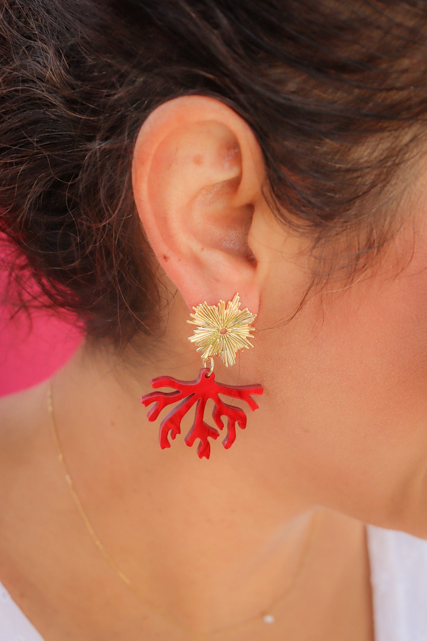 Boucles d'oreilles Corail Nacré Rouge