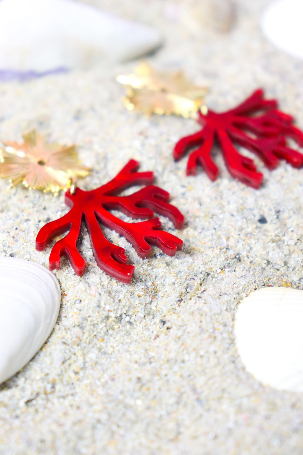 Boucles d'oreilles Corail Nacré Rouge