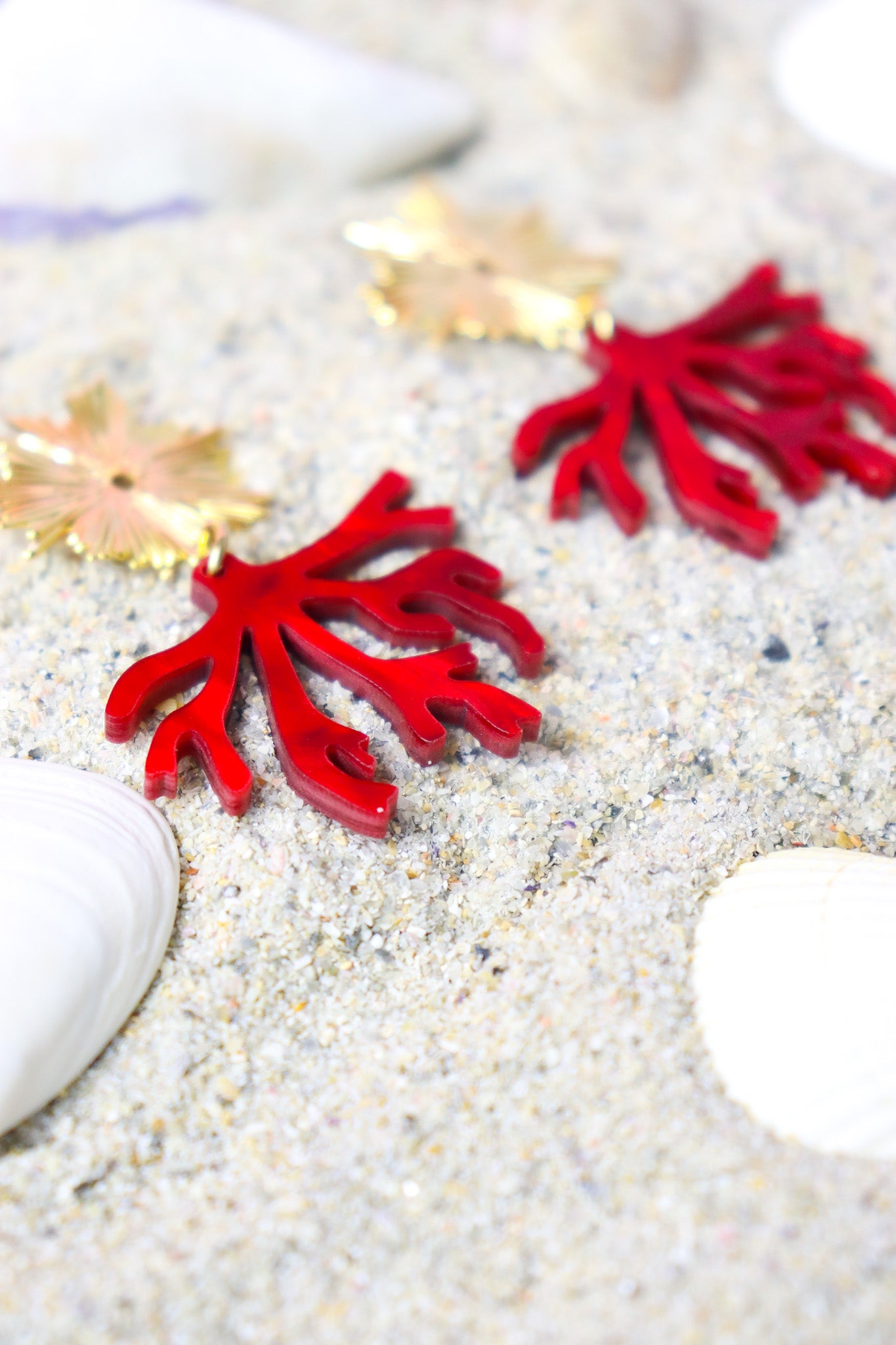 Boucles d'oreilles Corail Nacré Rouge