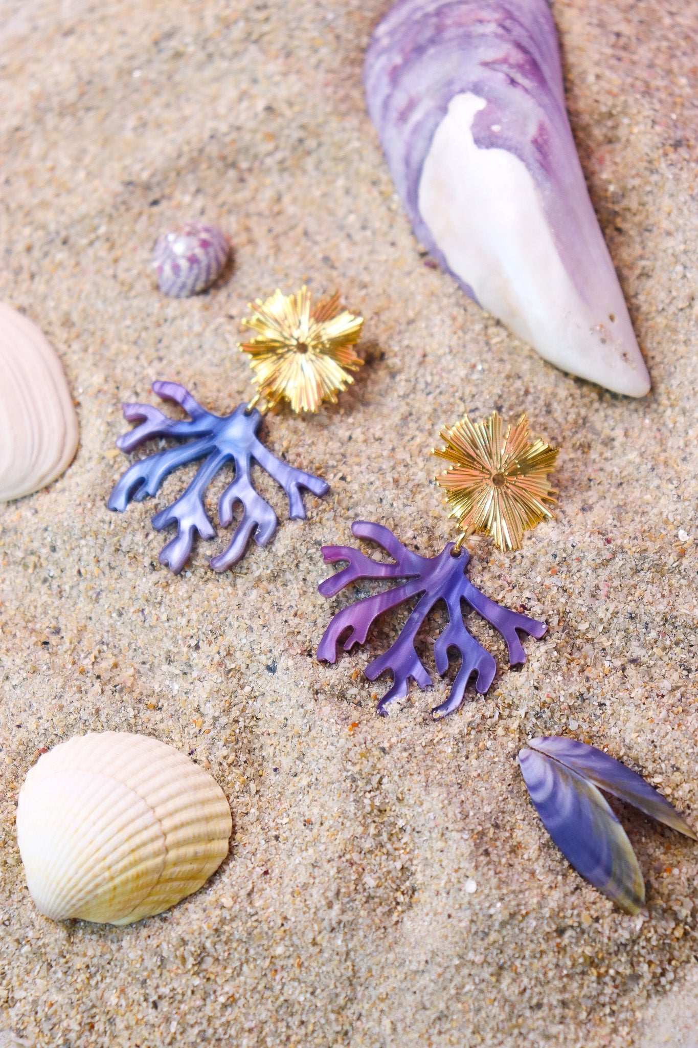 Boucles d'oreilles Corail Nacré Violet Rose