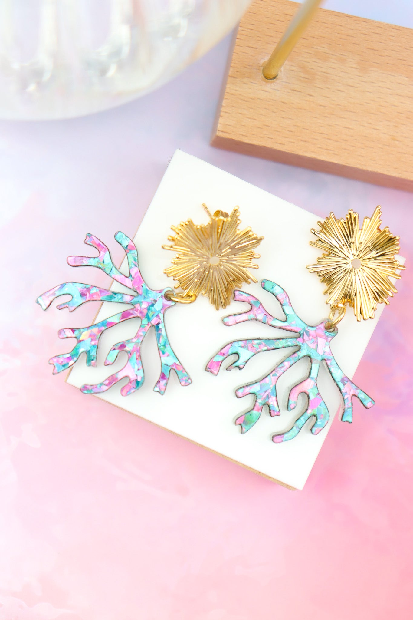 Boucles d'oreilles Corail Flocons Turquoises