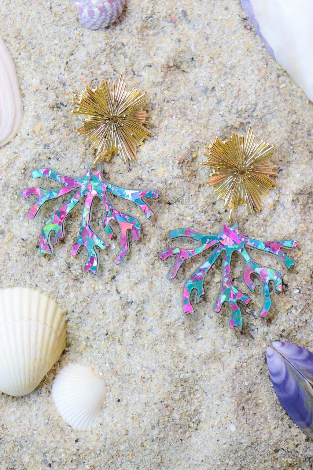 Boucles d'oreilles Corail Flocons Turquoises